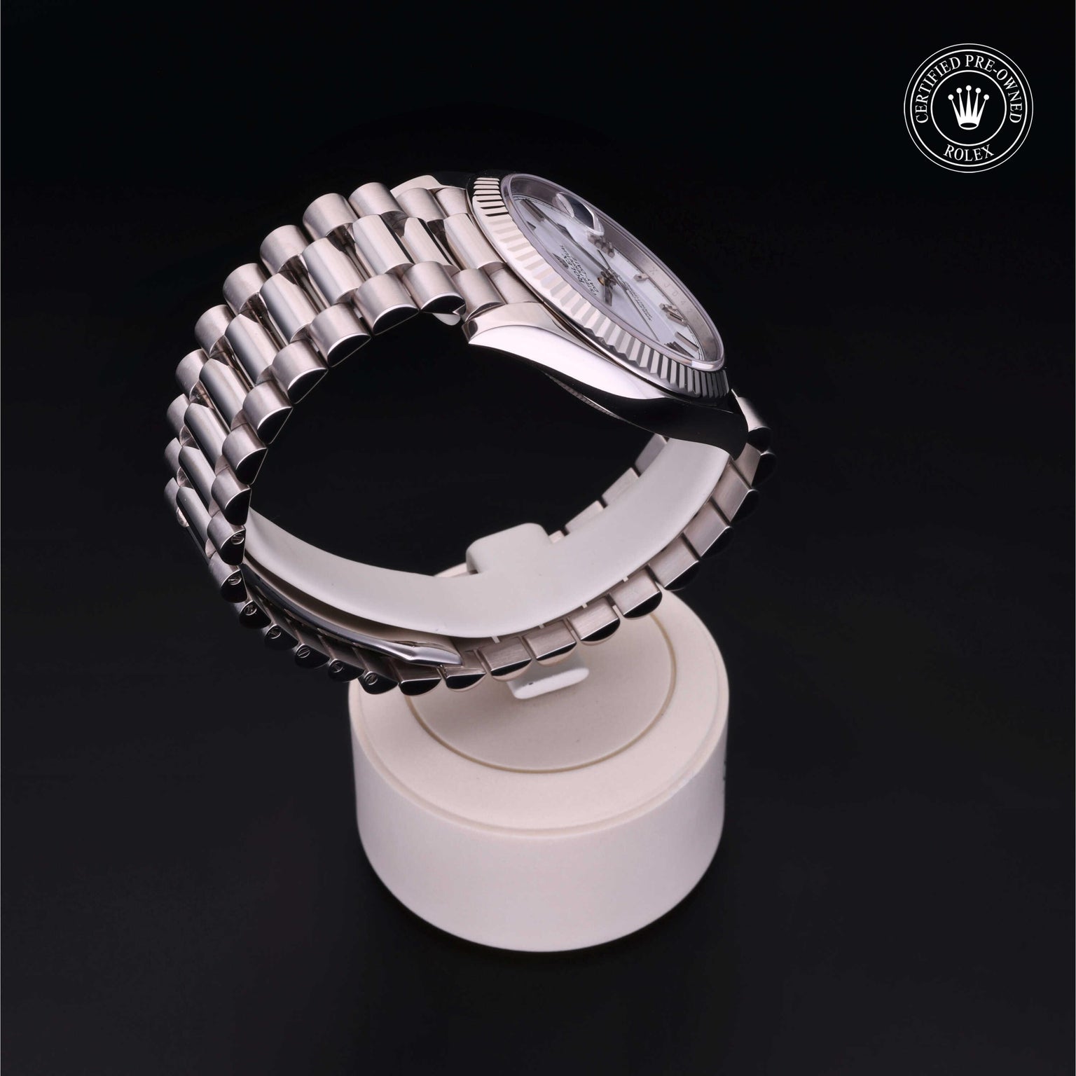 Rolex Certified Pre-owned Day-date M228239-0046 front on black background