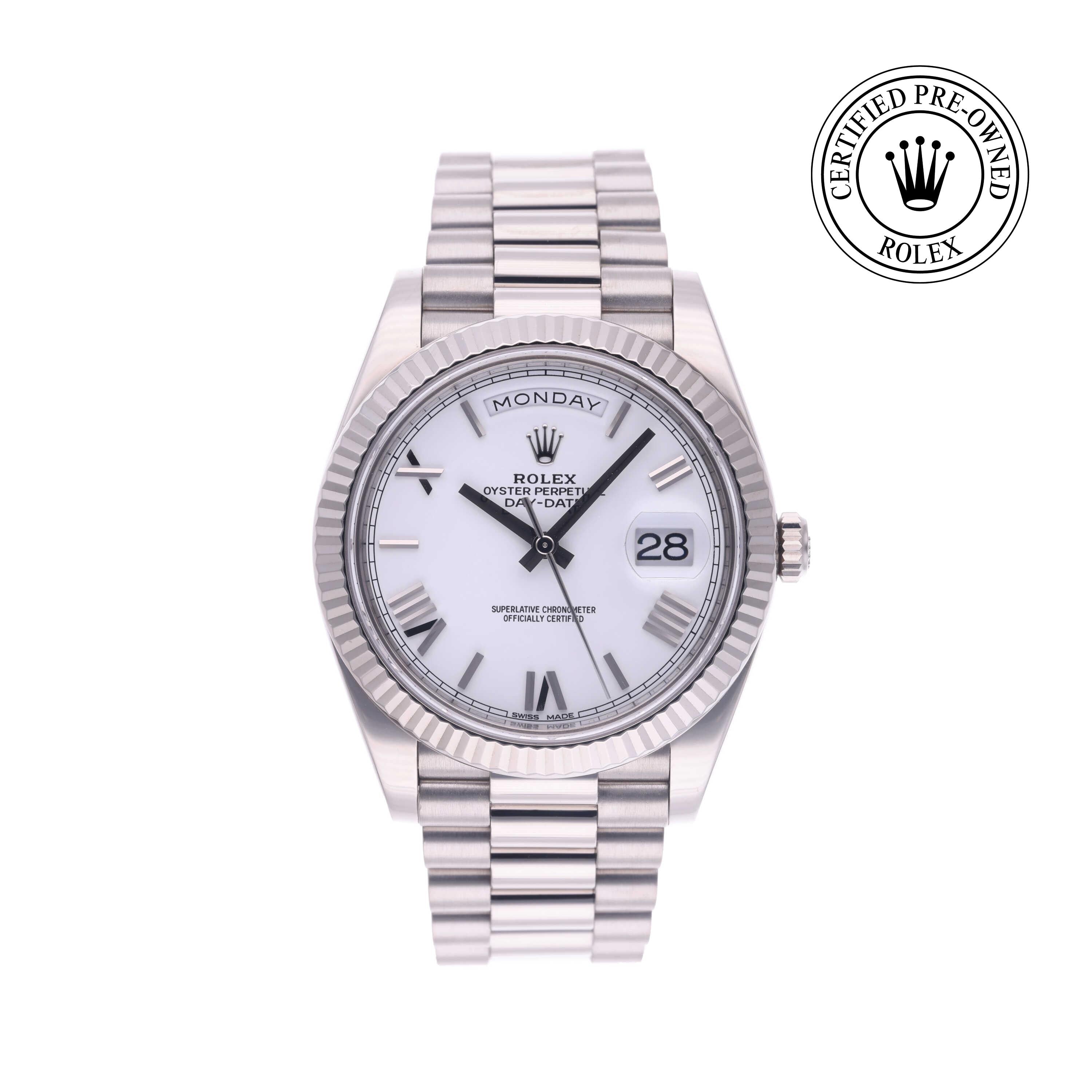 Rolex Certified Pre-owned Day-date M228239-0046 front on white background