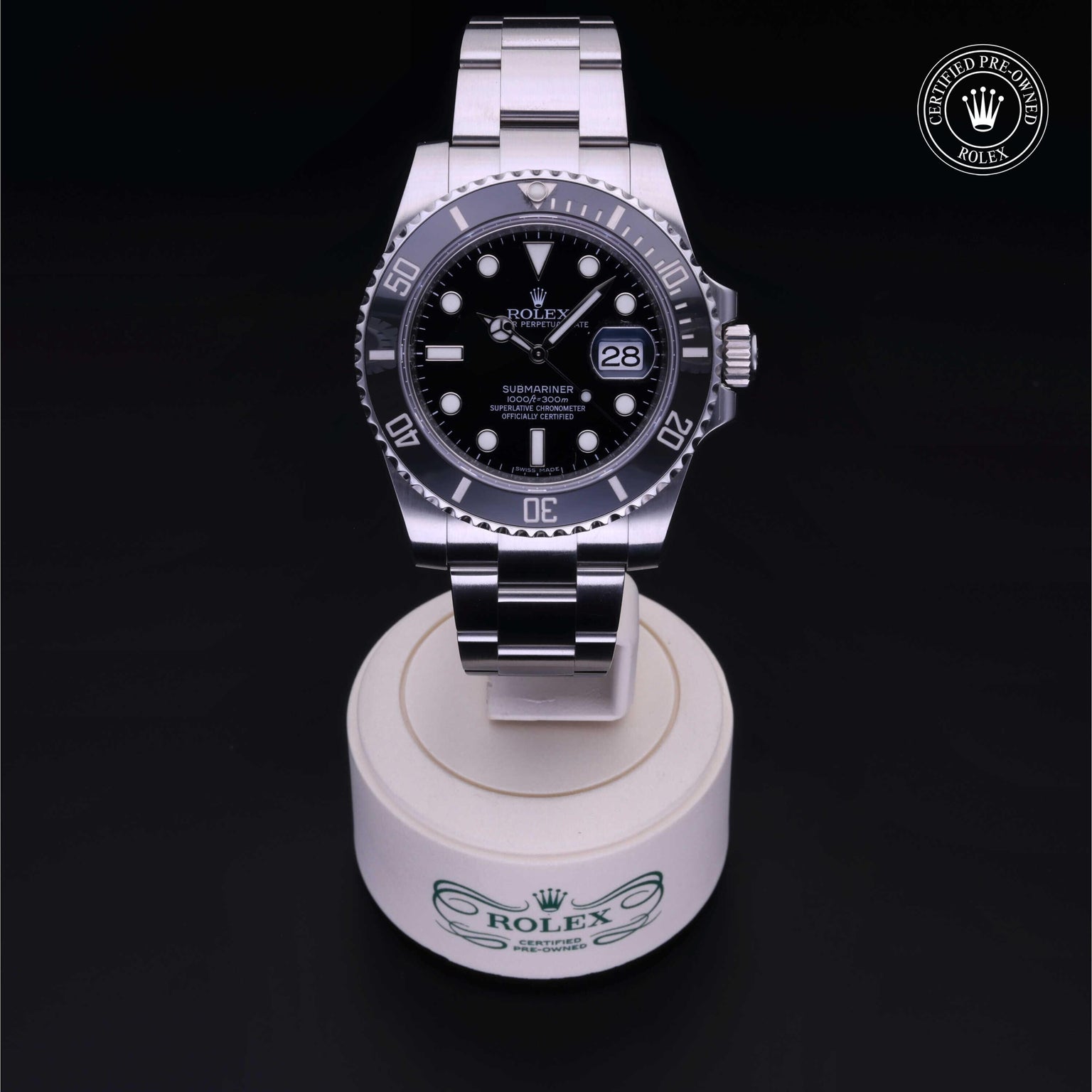 Rolex Certified Pre-owned Submariner M116610LN-0001 front on black background