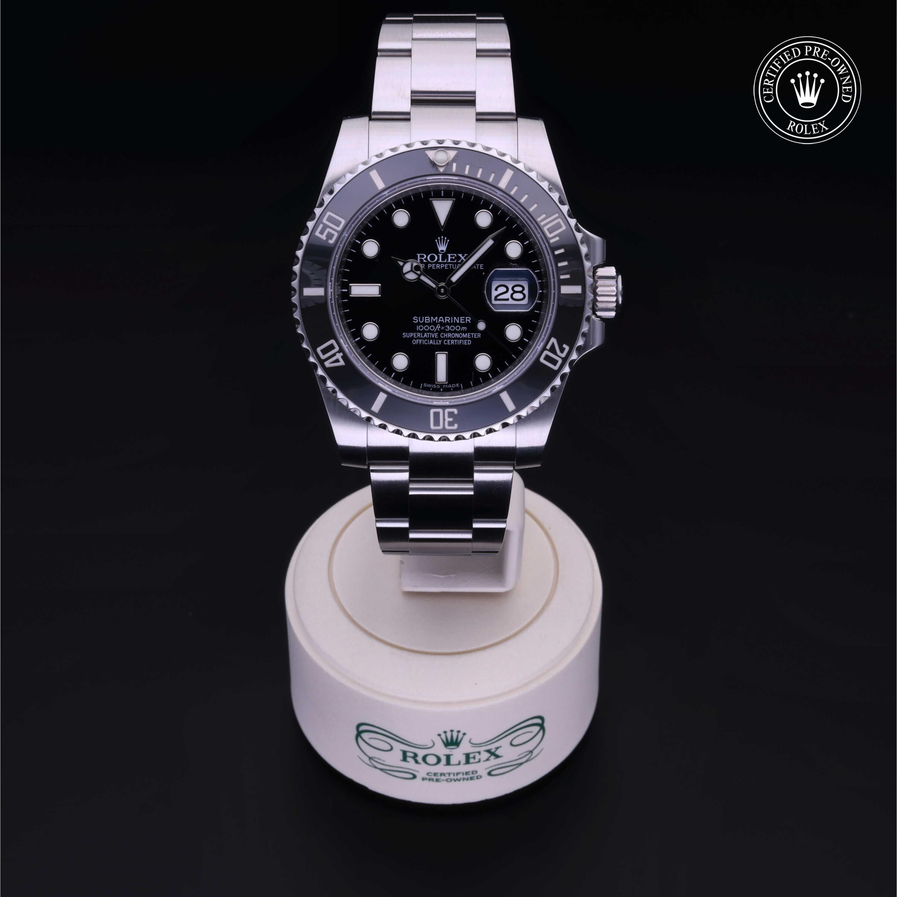 Rolex Certified Pre-owned Submariner M116610LN-0001 front on black background