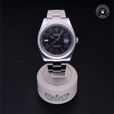 Rolex Certified Pre-owned Datejust M116334-0002 front on black background