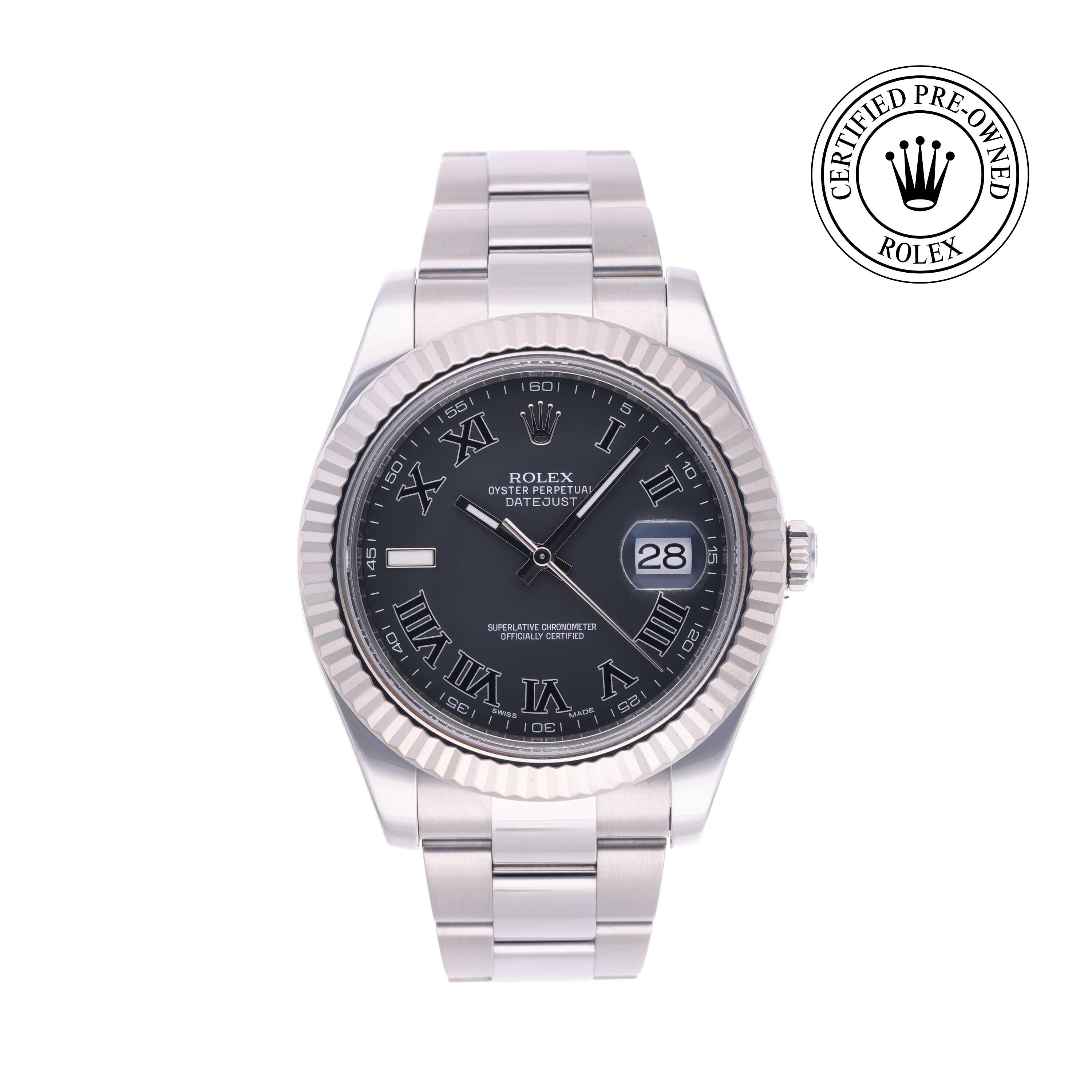 Rolex Certified Pre-owned Datejust M116334-0002 front on white background