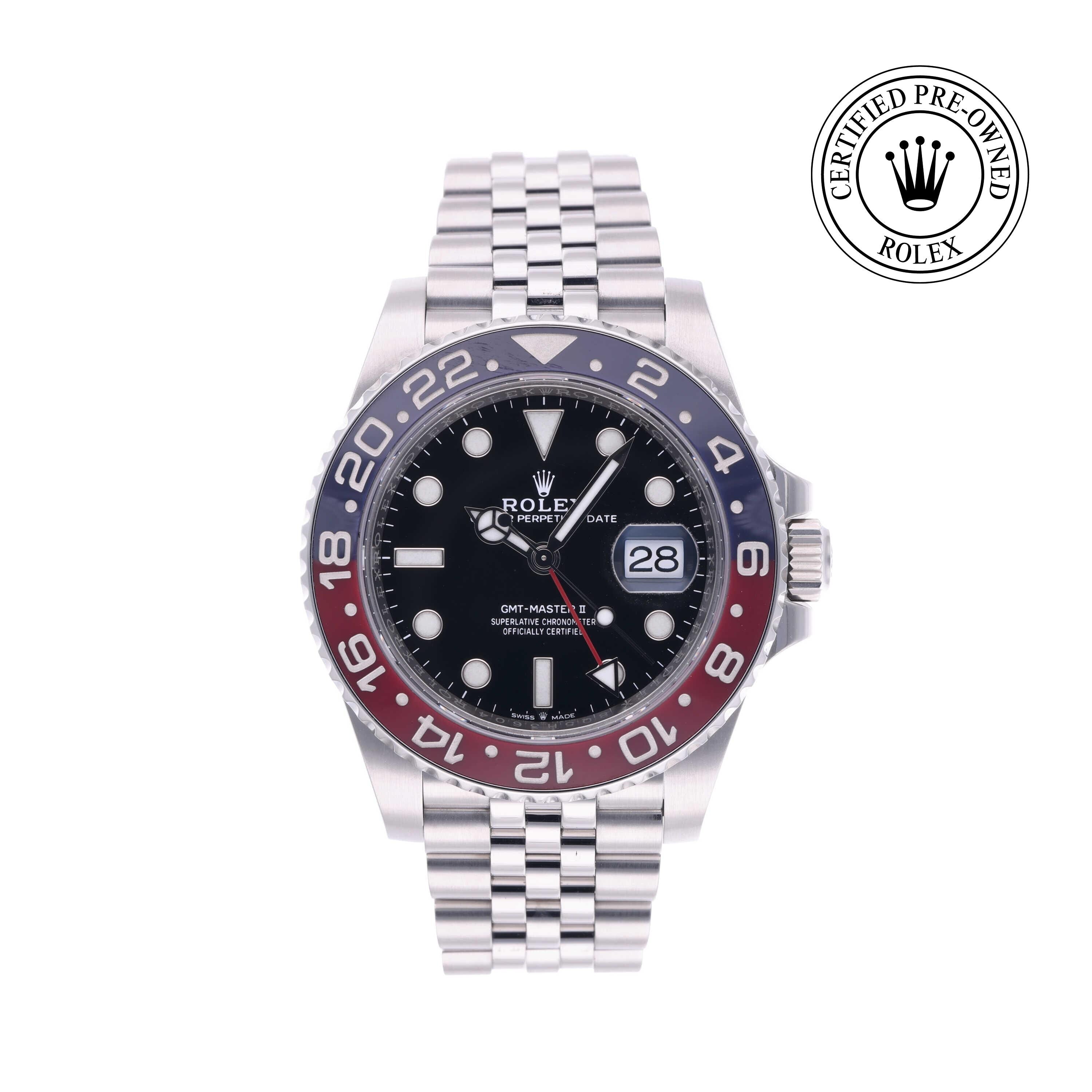 Rolex Certified Pre-owned GMT M126710BLRO-0001 front on white background