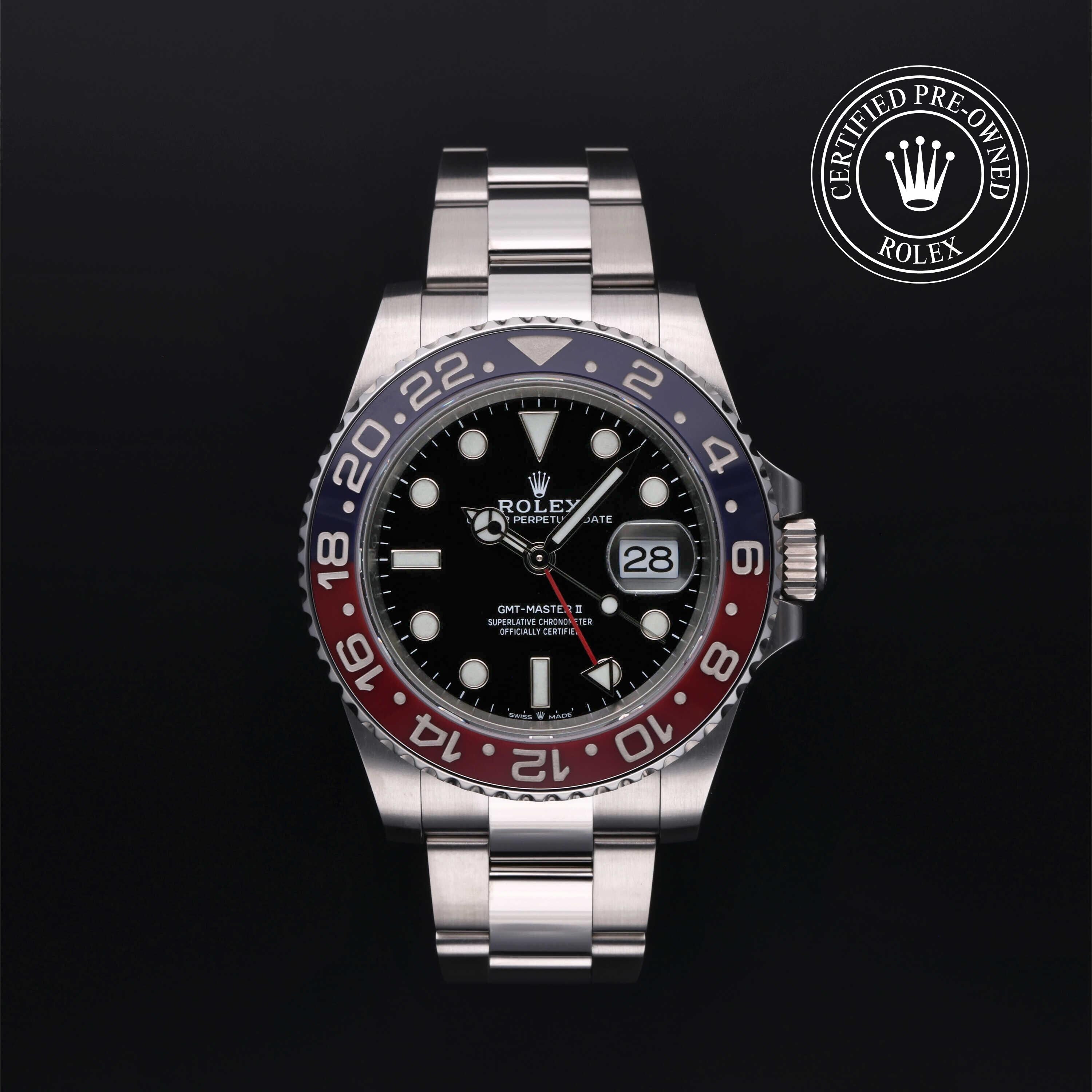 Rolex Certified Pre-owned GMT M126710BLRO-0002 front on black background