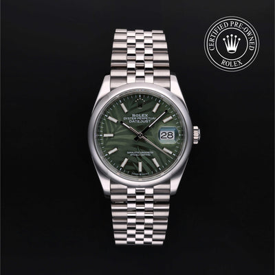 Rolex Certified Pre-owned Datejust M126200-0001 front on black background