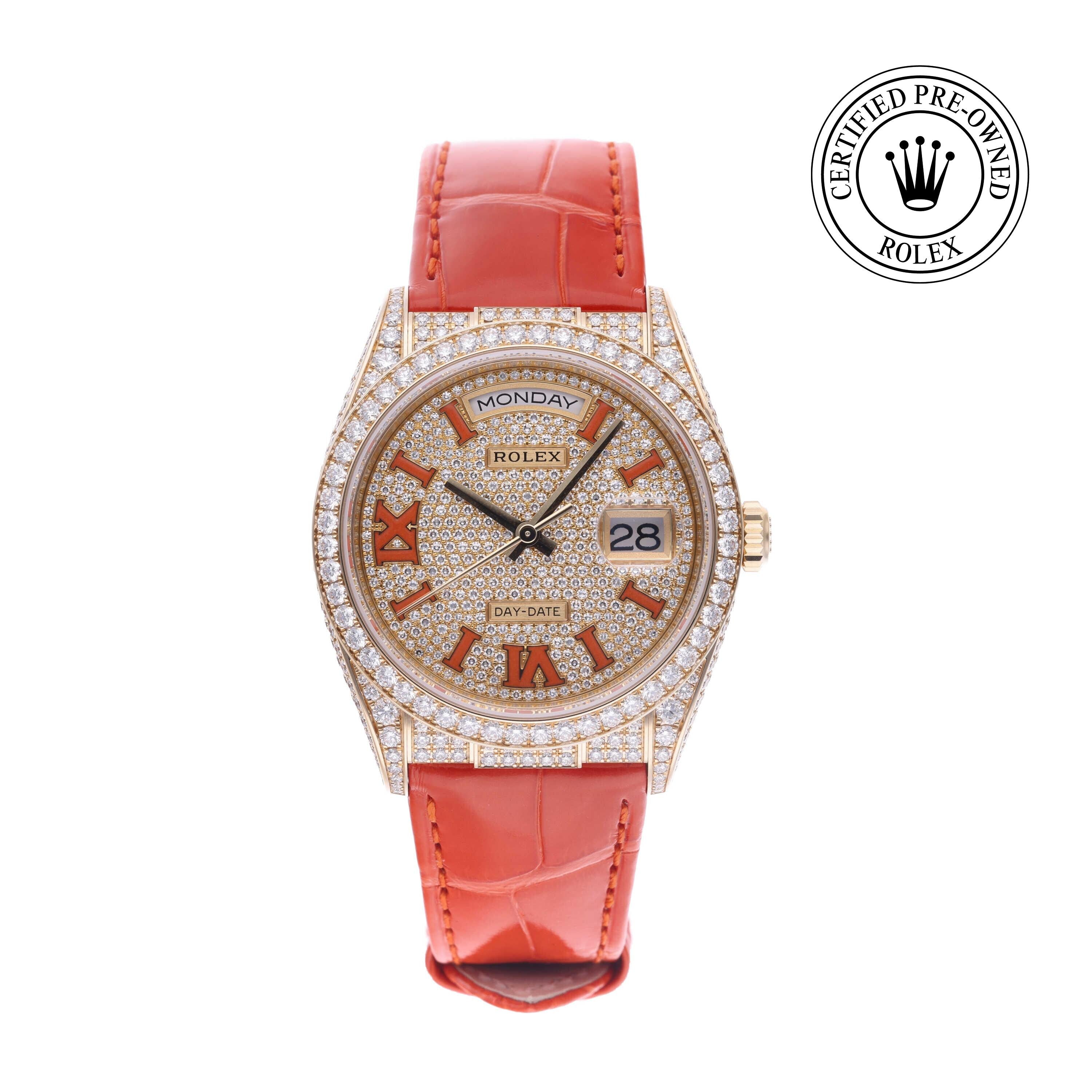Rolex Certified Pre-owned Day-date M128158RBR-0002 front on white background