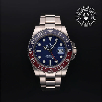Rolex Certified Pre-owned GMT M126719BLRO-0003 front on black background