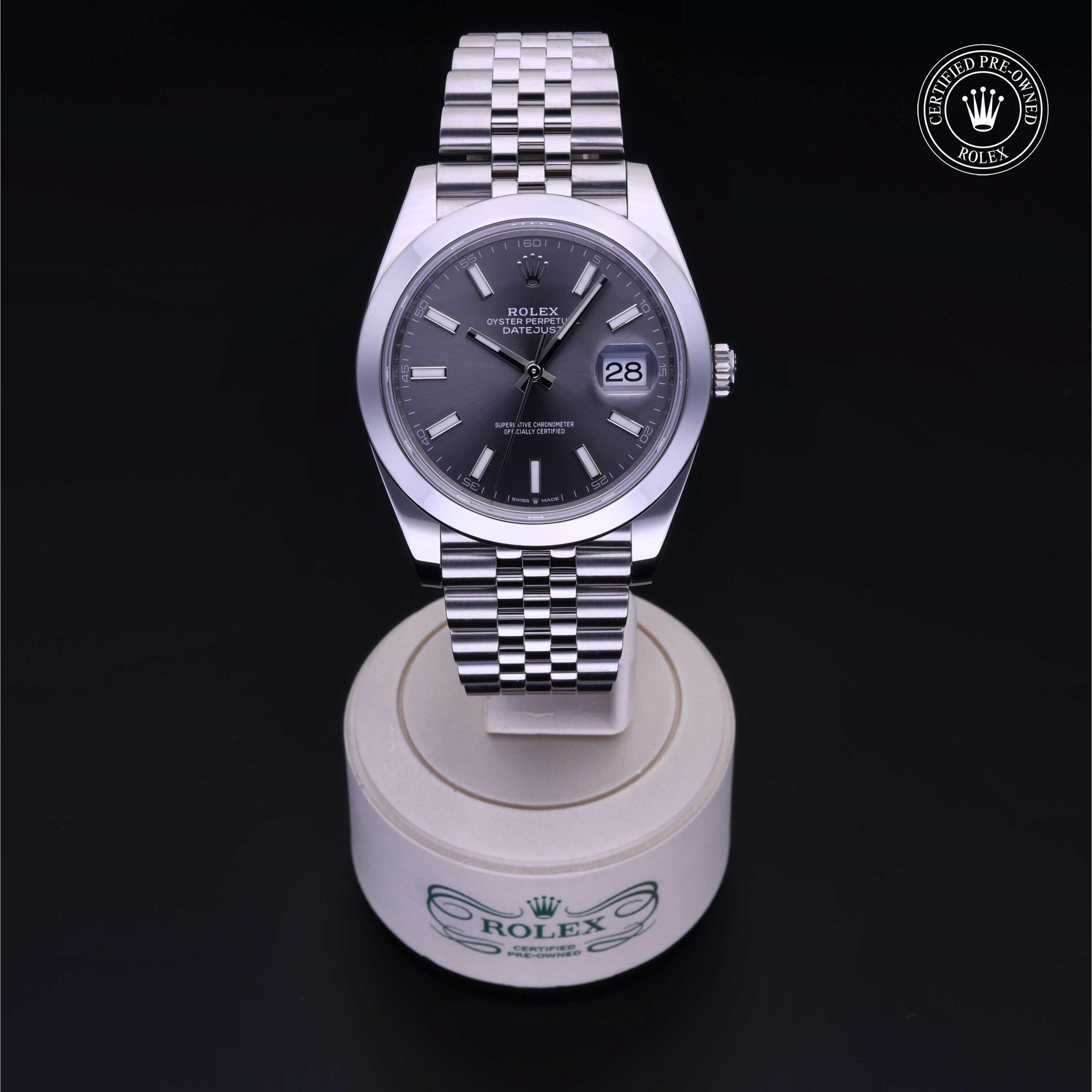 Rolex Certified Pre-owned Datejust M126300-0008 front on black background