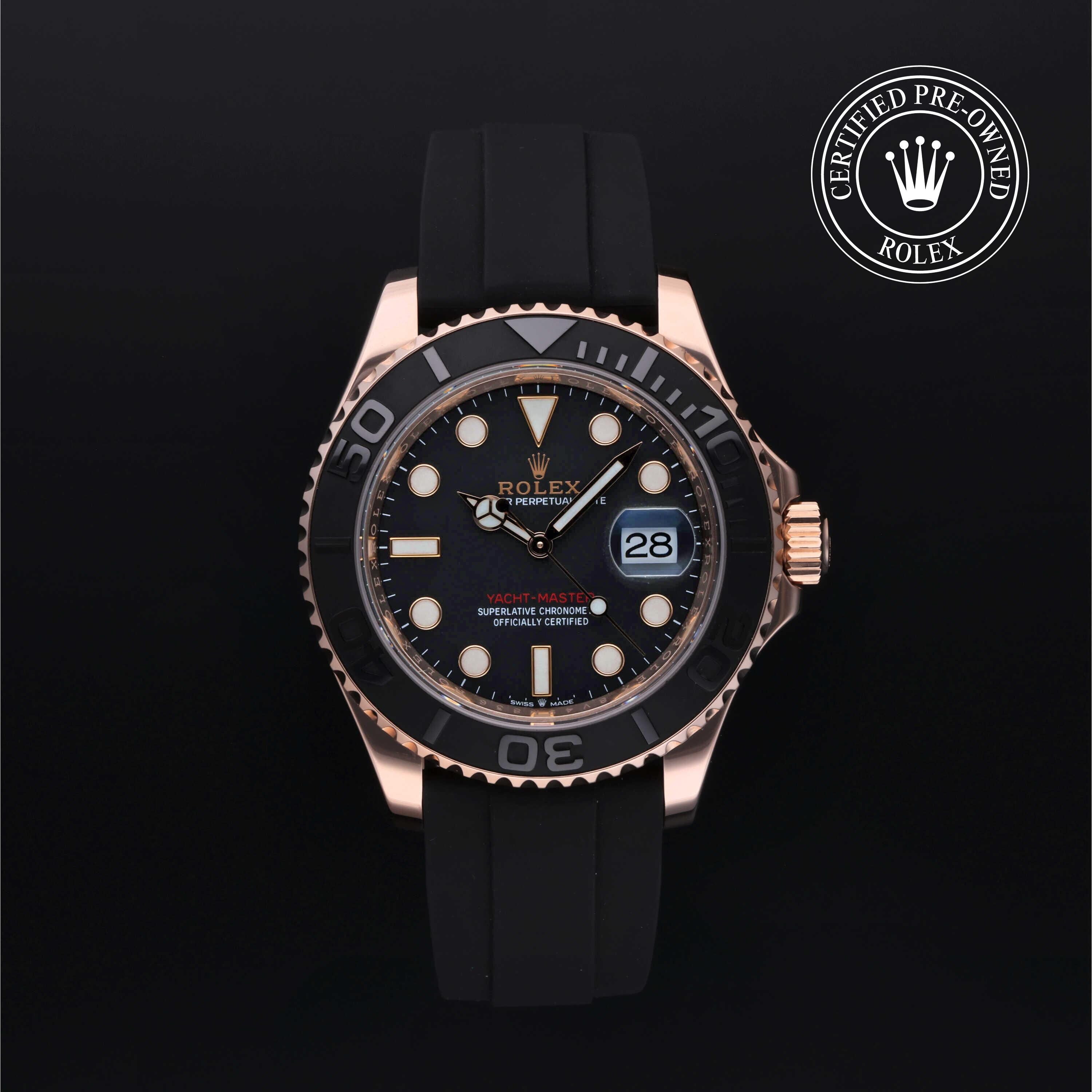 Rolex Certified Pre-owned Yacht-Master M126655-0001 front on black background