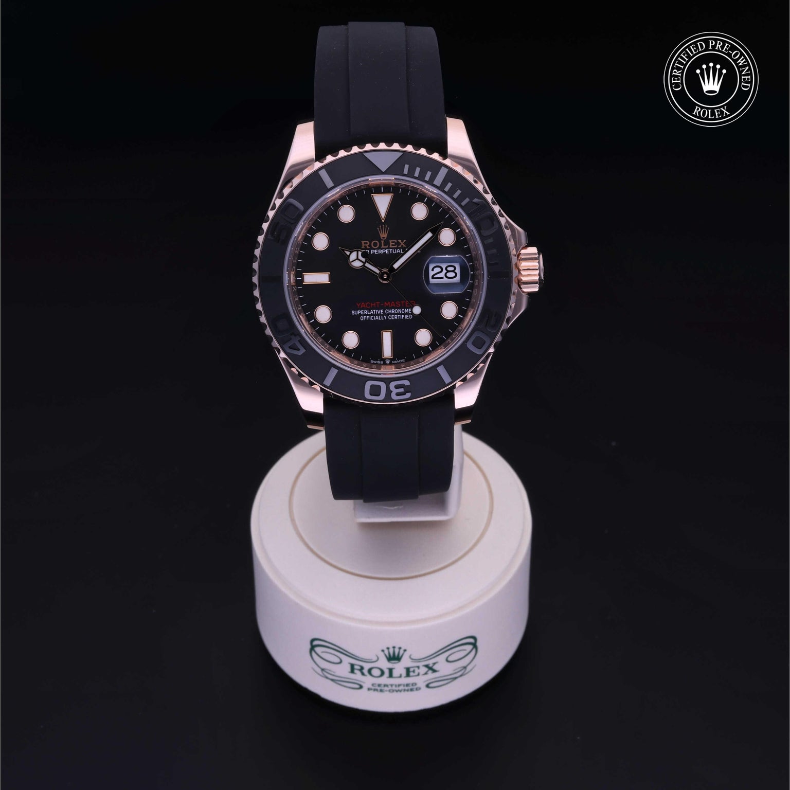 Rolex Certified Pre-owned Yacht-Master M126655-0001 front on black background