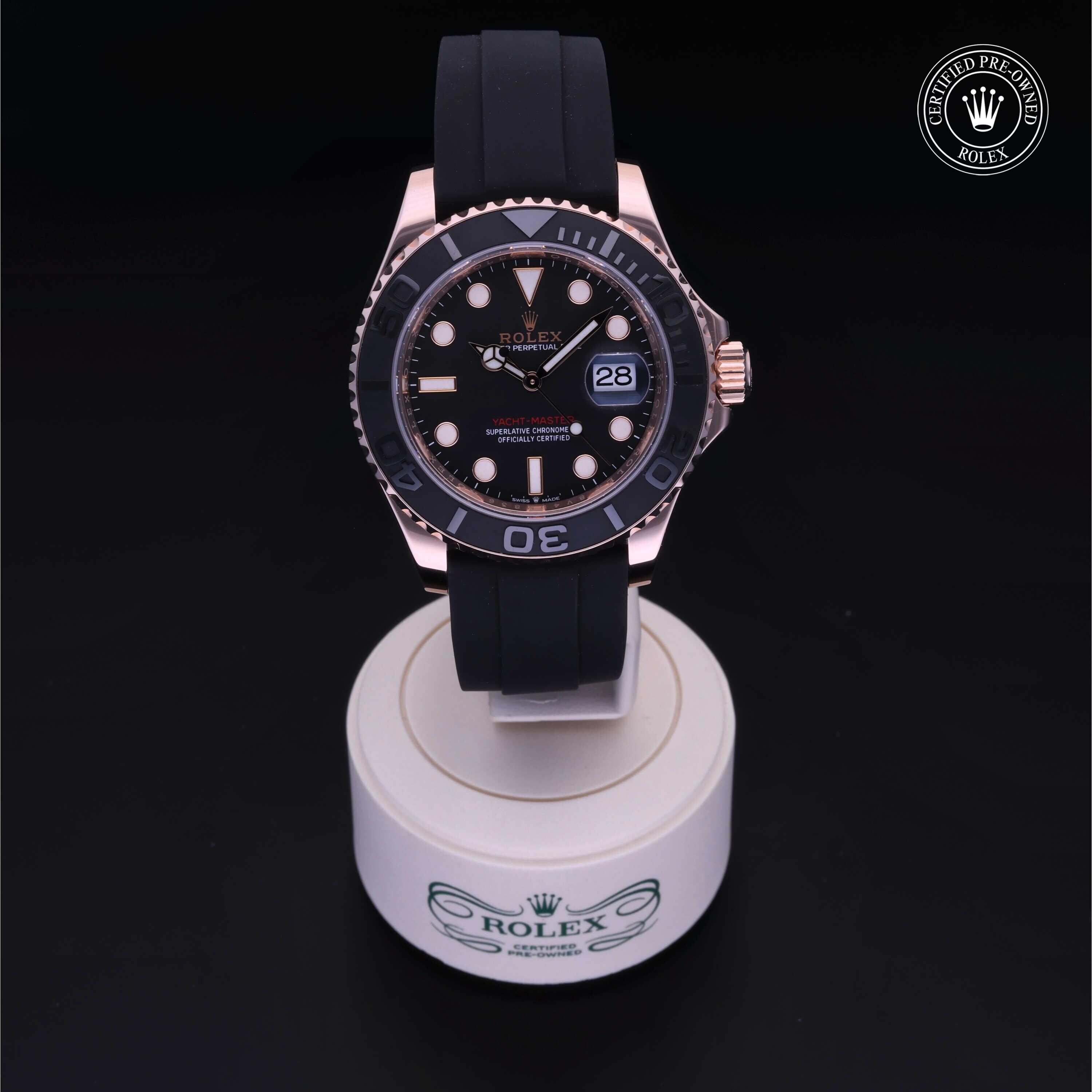 Rolex Certified Pre-owned Yacht-Master M126655-0001 front on black background
