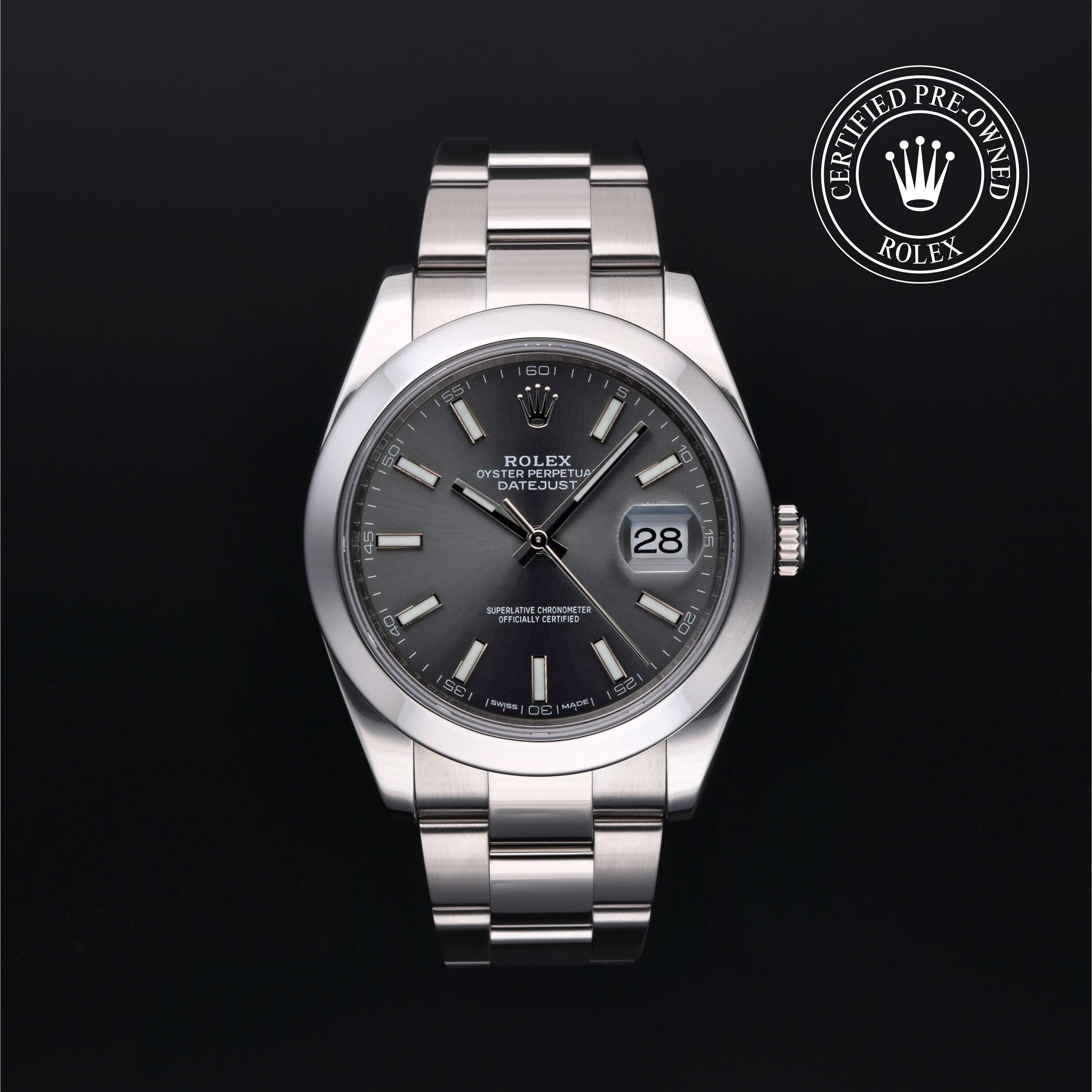 Rolex Certified Pre-owned Datejust M126300-0007 front on black background