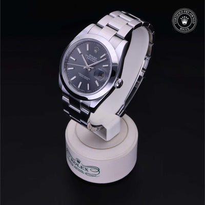 Rolex Certified Pre-owned Datejust M126300-0007 front on black background