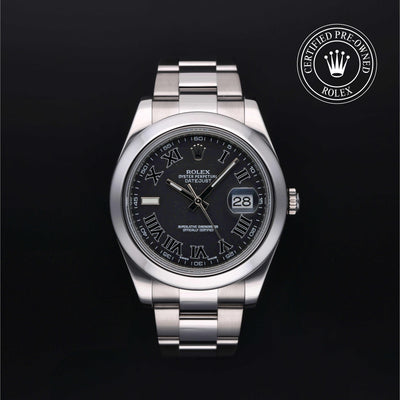 Rolex Certified Pre-owned Datejust M116300-0006 front on black background