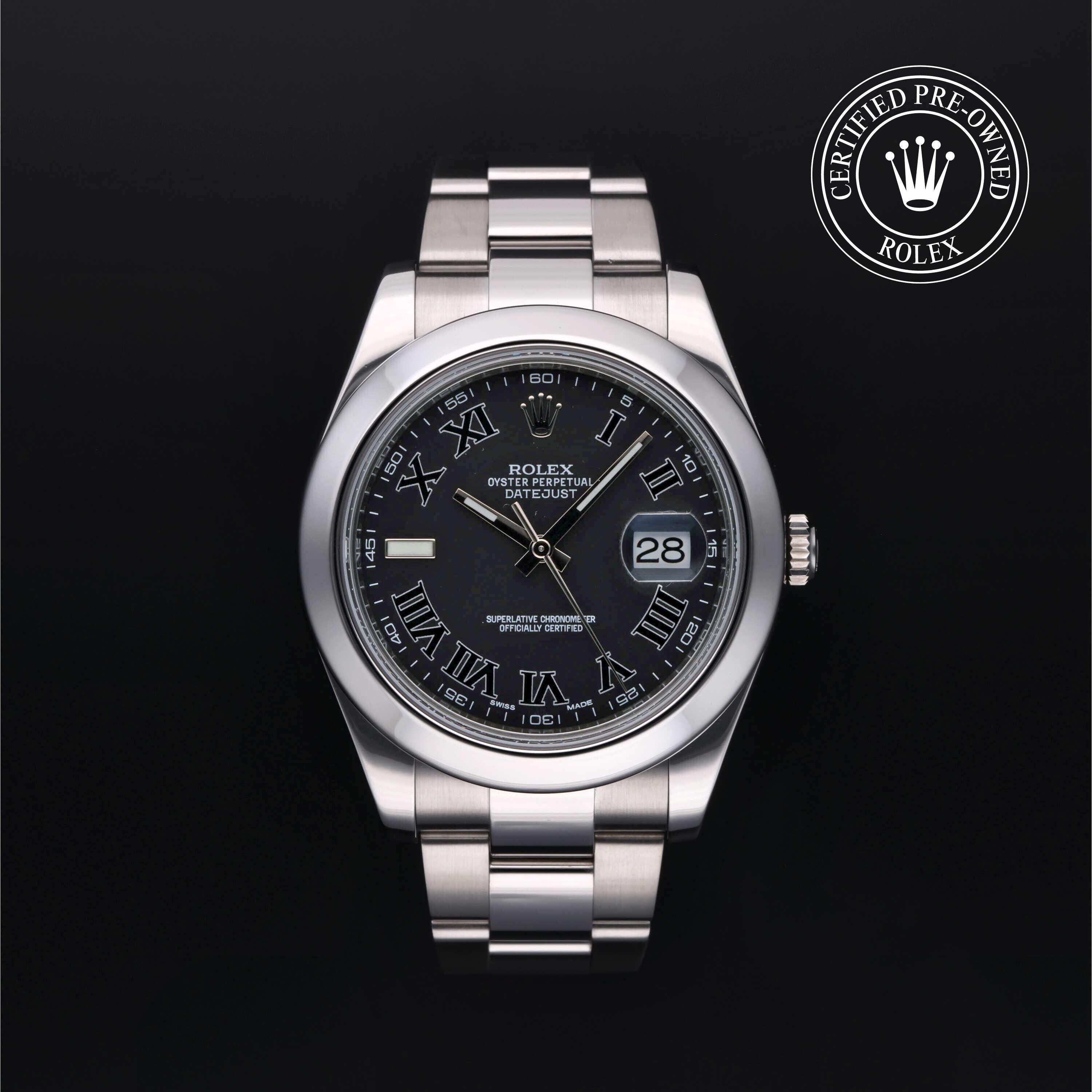 Rolex Certified Pre-owned Datejust M116300-0006 front on black background