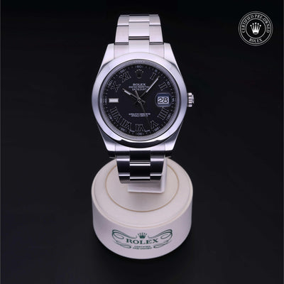 Rolex Certified Pre-owned Datejust M116300-0006 front on black background