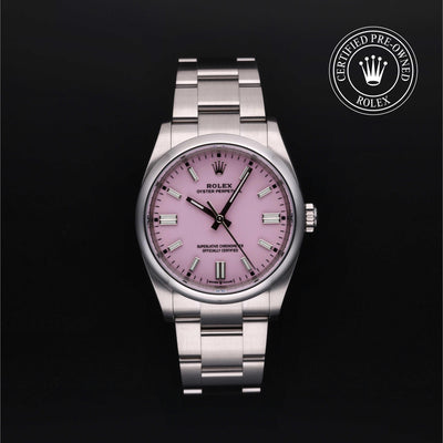 Rolex Certified Pre-owned Oyster Perpetual M126000-0008 front on black background