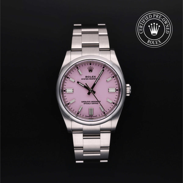 Rolex Certified Pre-owned Oyster Perpetual M126000-0008 front on black background