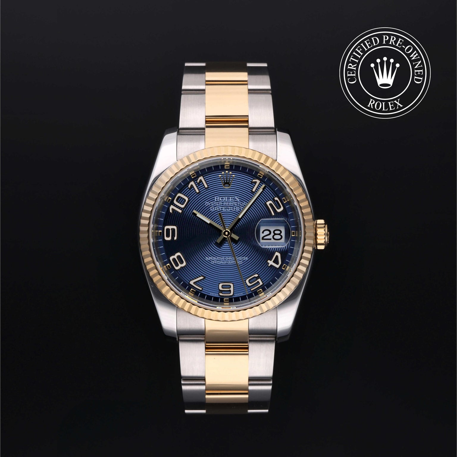 Rolex Certified Pre-owned Datejust M116233-0092 front on black background