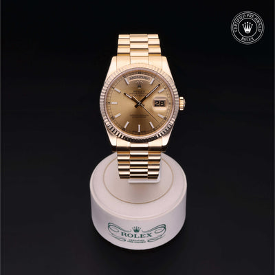Rolex Certified Pre-owned Day-date M118238-0103 front on black background