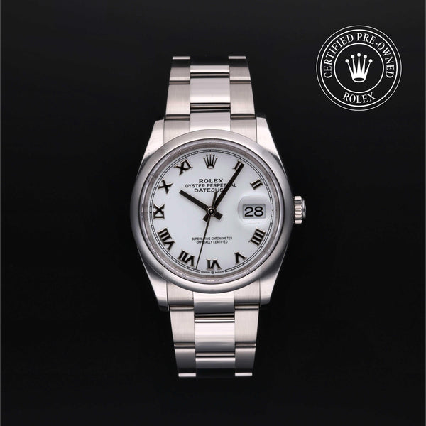 Rolex Certified Pre-owned Datejust M126200-0008 front on black background