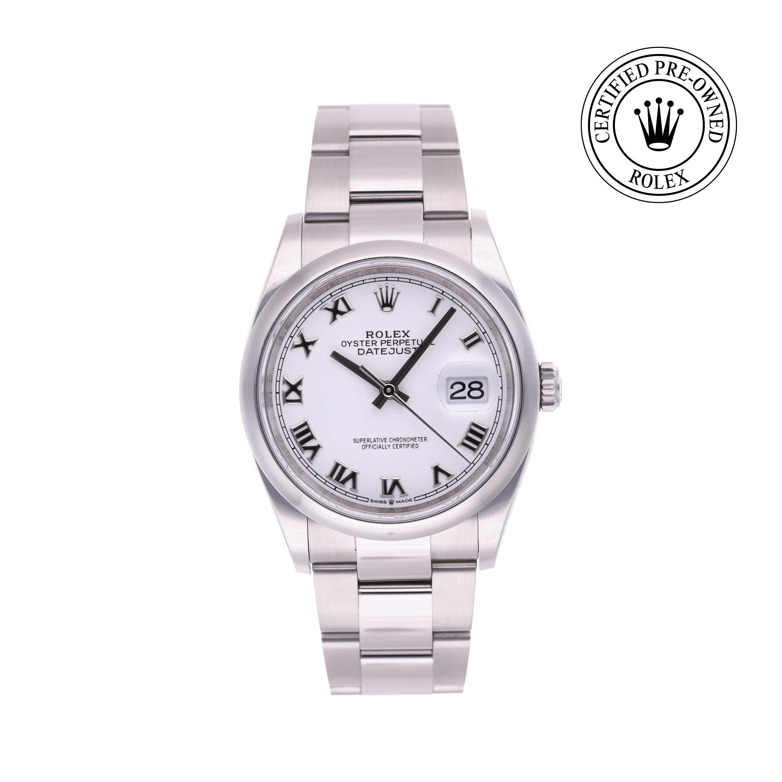 Rolex Certified Pre-owned Datejust M126200-0008 front on white background