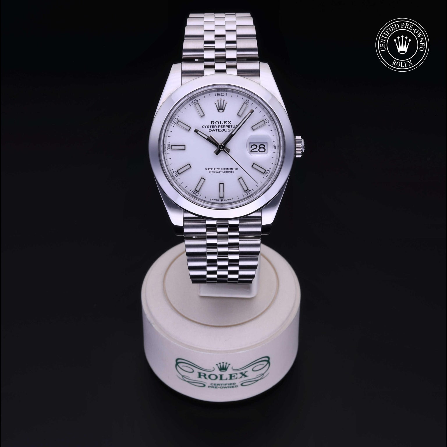 Rolex Certified Pre-owned Datejust M126300-0006 front on black background
