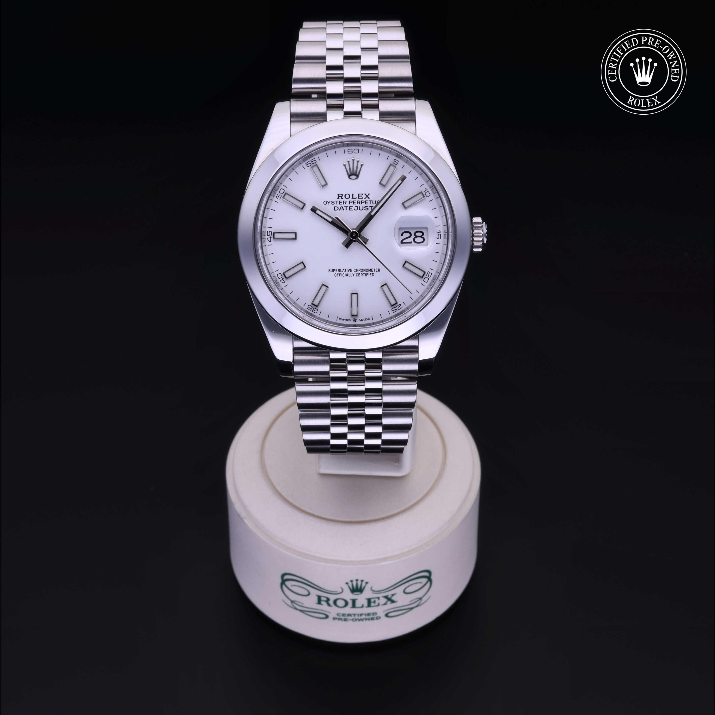 Rolex Certified Pre-owned Datejust M126300-0006 front on black background