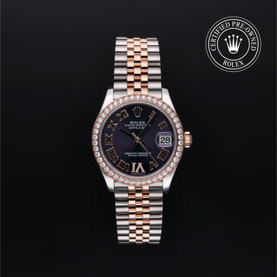 Rolex Certified Pre-owned Lady Datejust M278381RBR-0020 front on black background