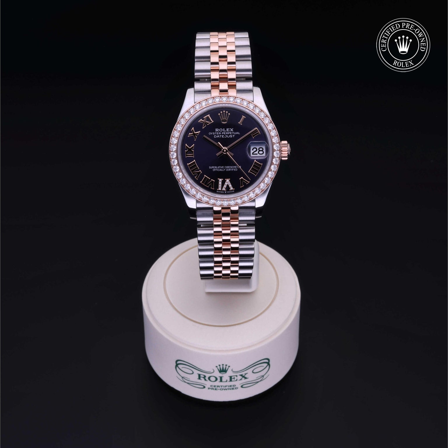 Rolex Certified Pre-owned Lady Datejust M278381RBR-0020 front on black background