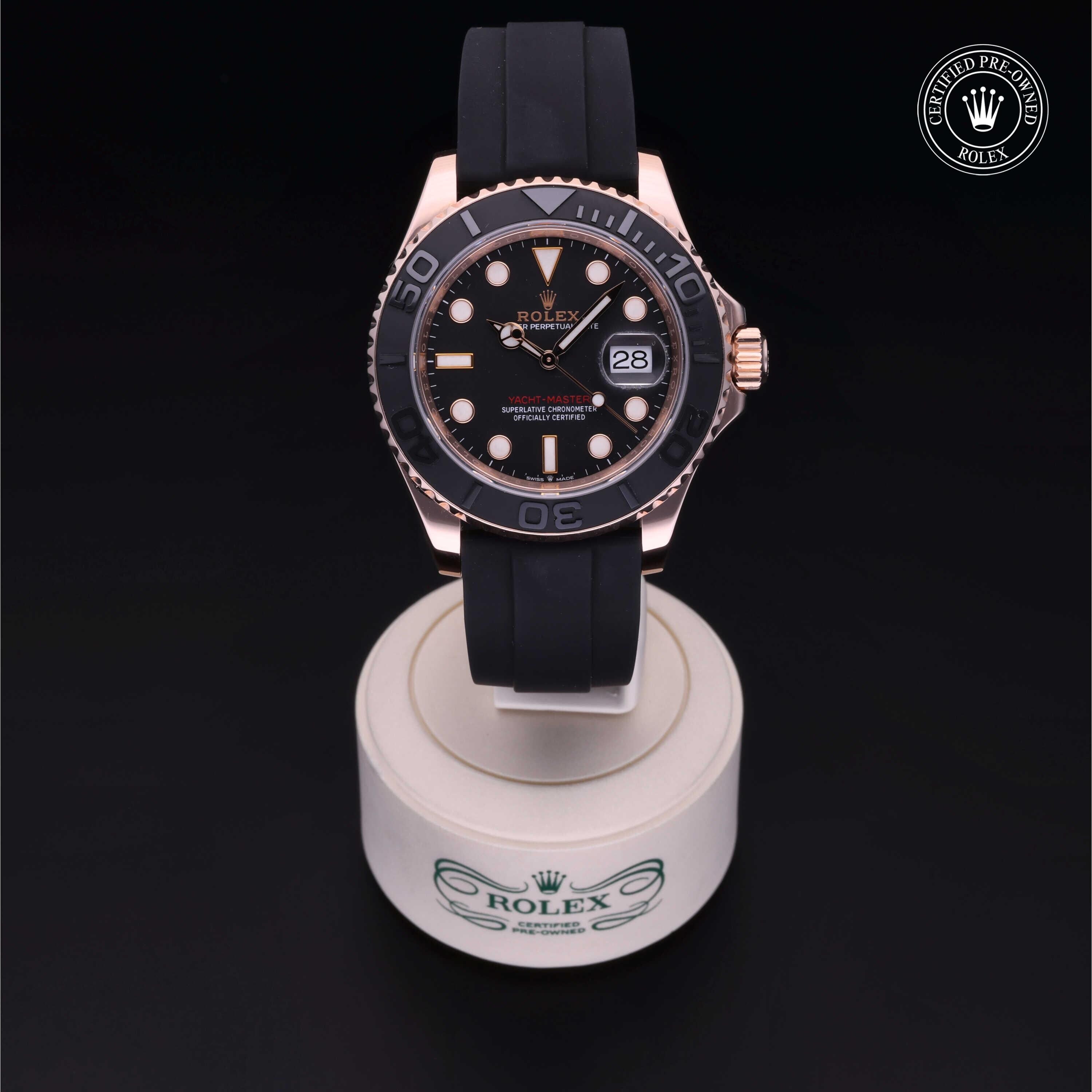 Rolex Certified Pre-owned Yacht-Master M126655-0002 front on black background