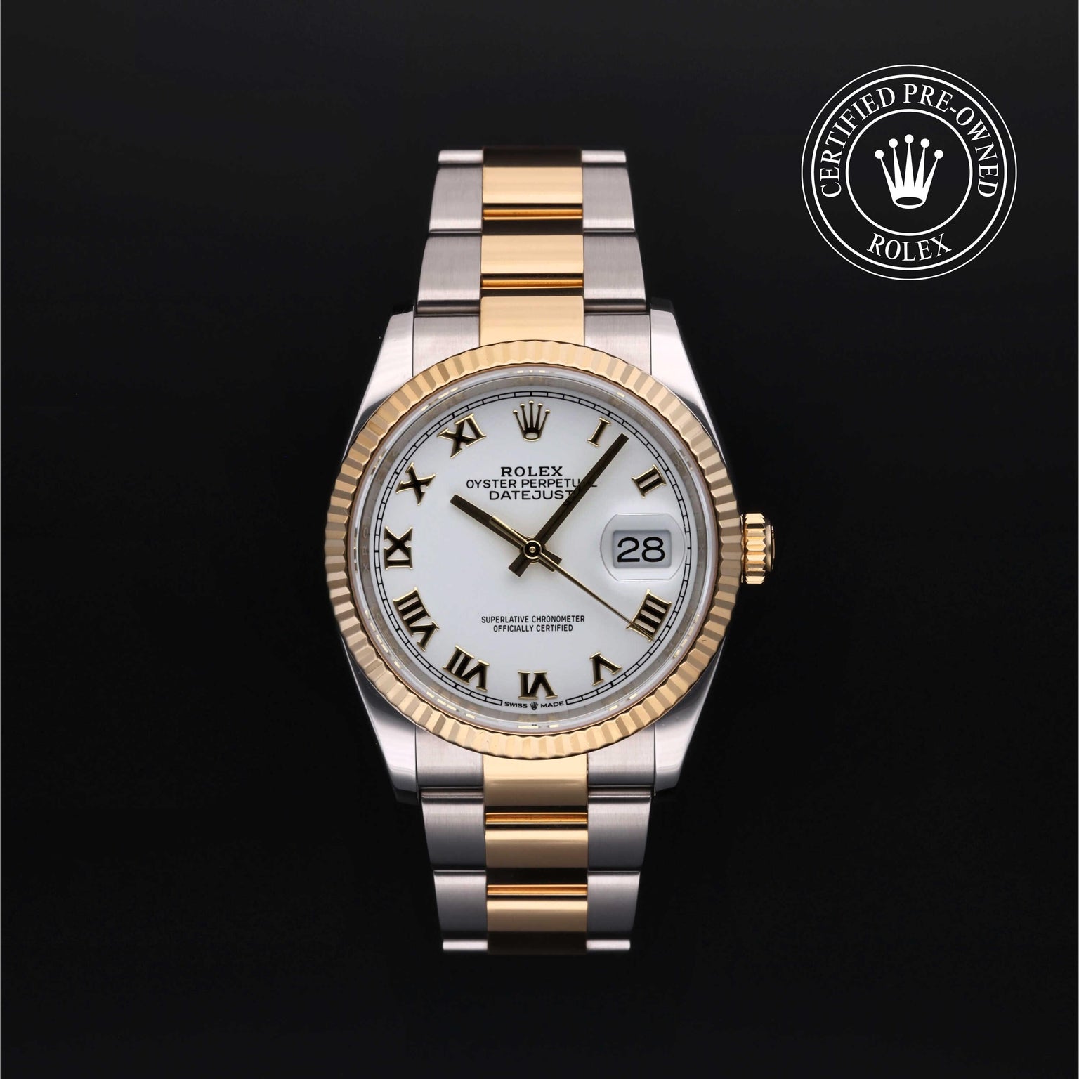 Rolex Certified Pre-owned Datejust M126233-0030 front on black background