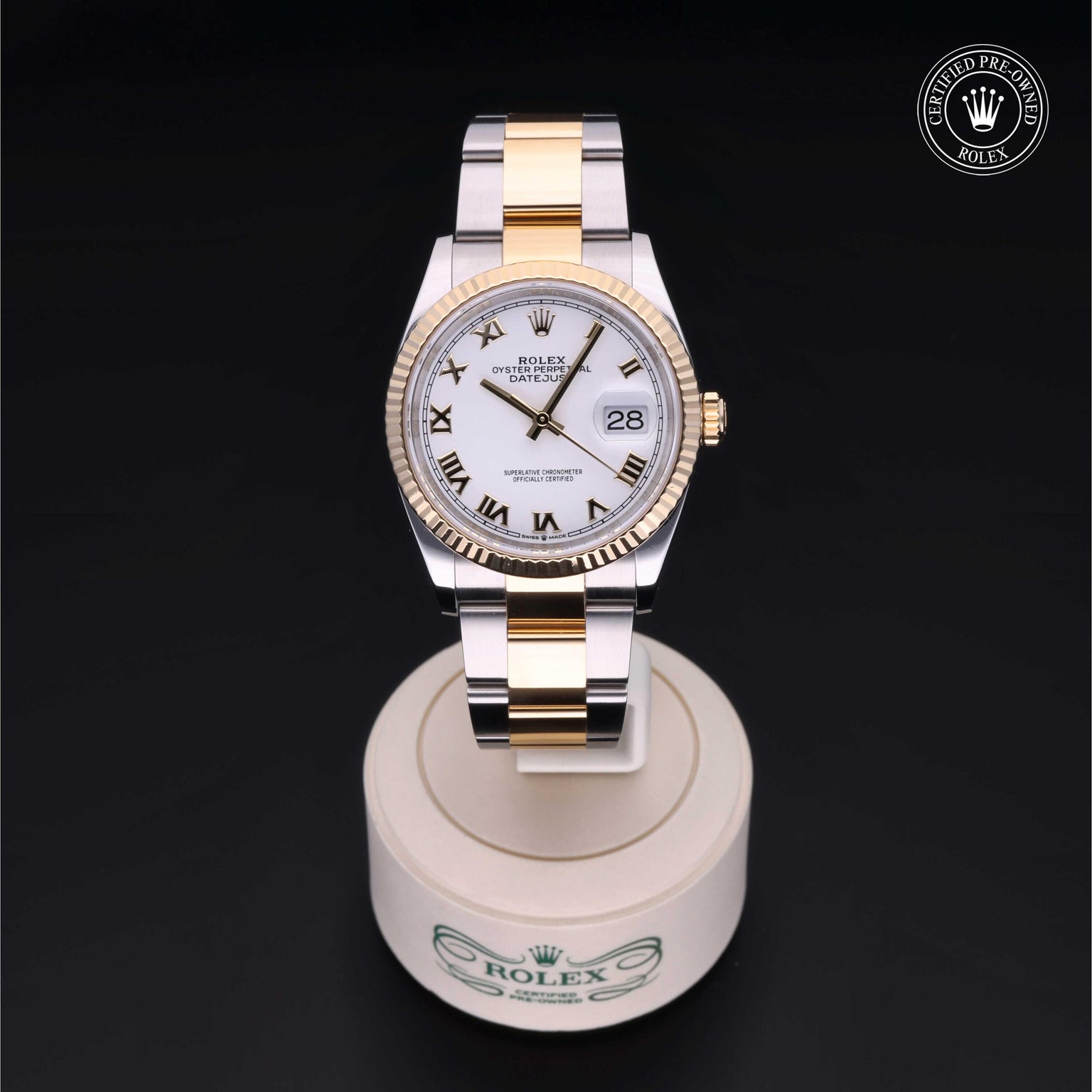 Rolex Certified Pre-owned Datejust M126233-0030 front on black background