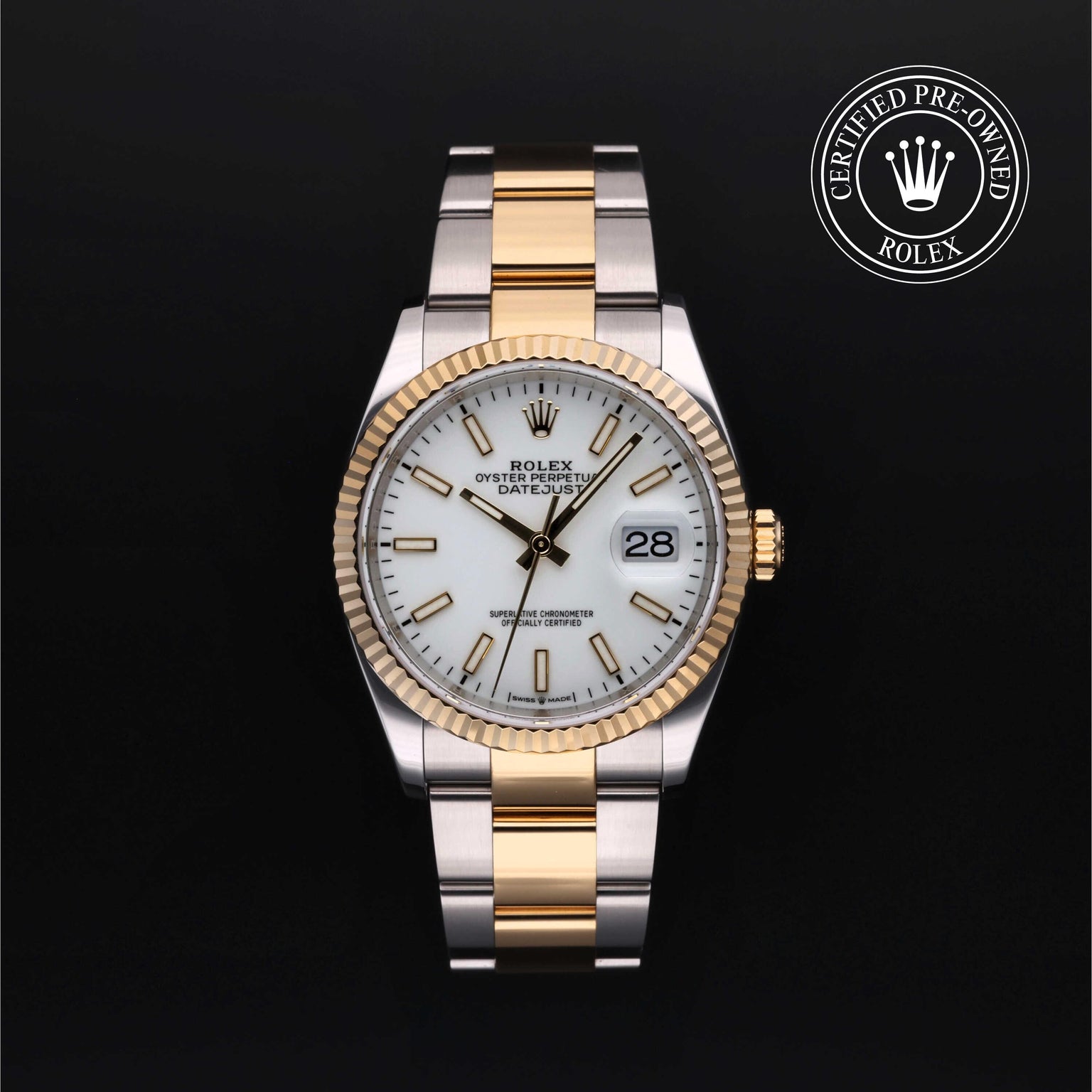 Rolex Certified Pre-owned Datejust M126233-0020 front on black background