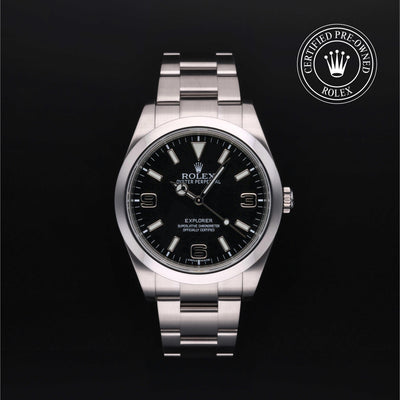Rolex Certified Pre-owned Explorer M214270-0001 front on black background