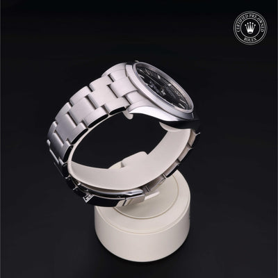 Rolex Certified Pre-owned Explorer M214270-0001 front on black background