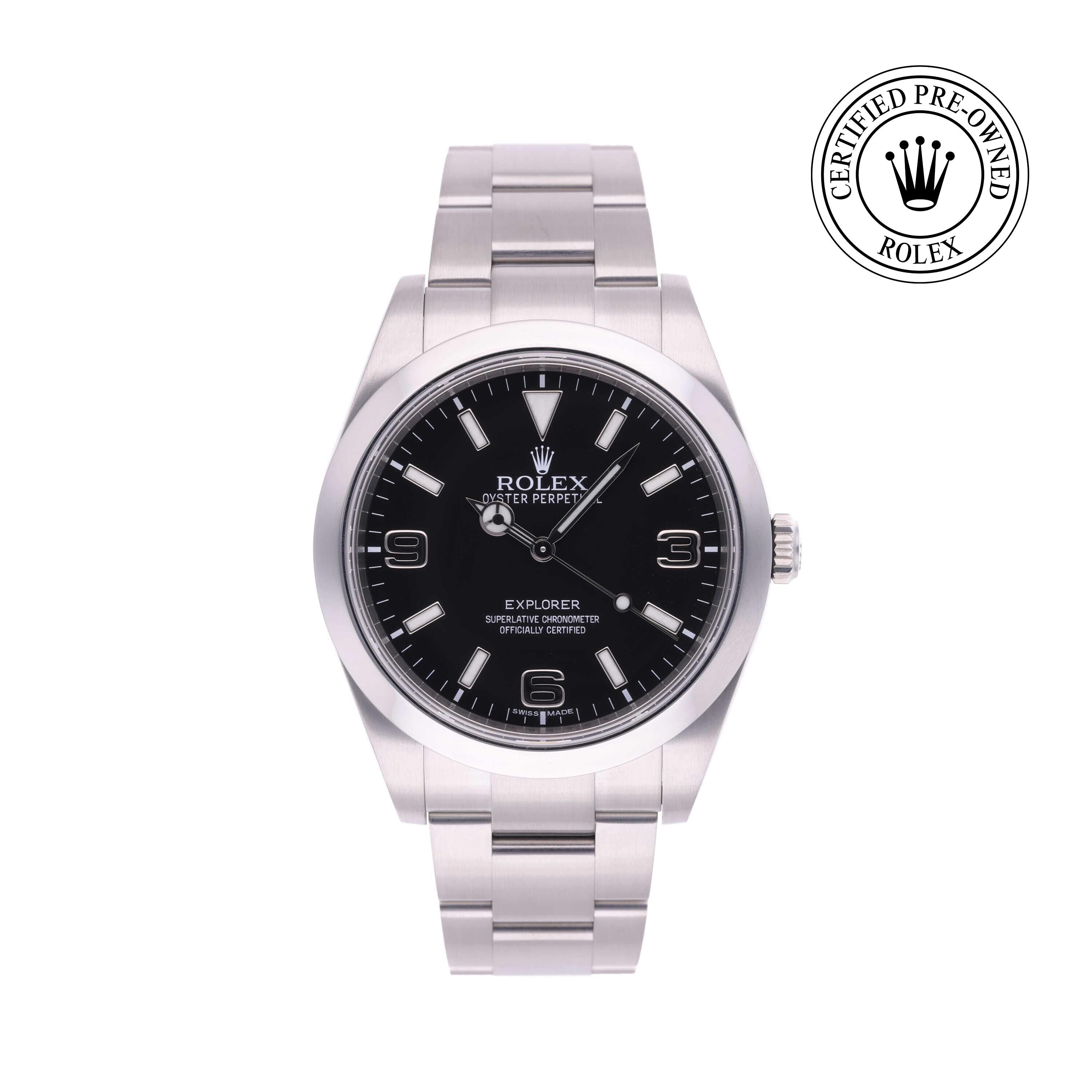 Rolex Certified Pre-owned Explorer M214270-0001 front on white background