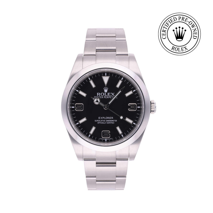 Rolex Certified Pre-owned Explorer M214270-0001 front on white background
