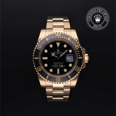 Rolex Certified Pre-owned Submariner M116618LN-0001 front on black background