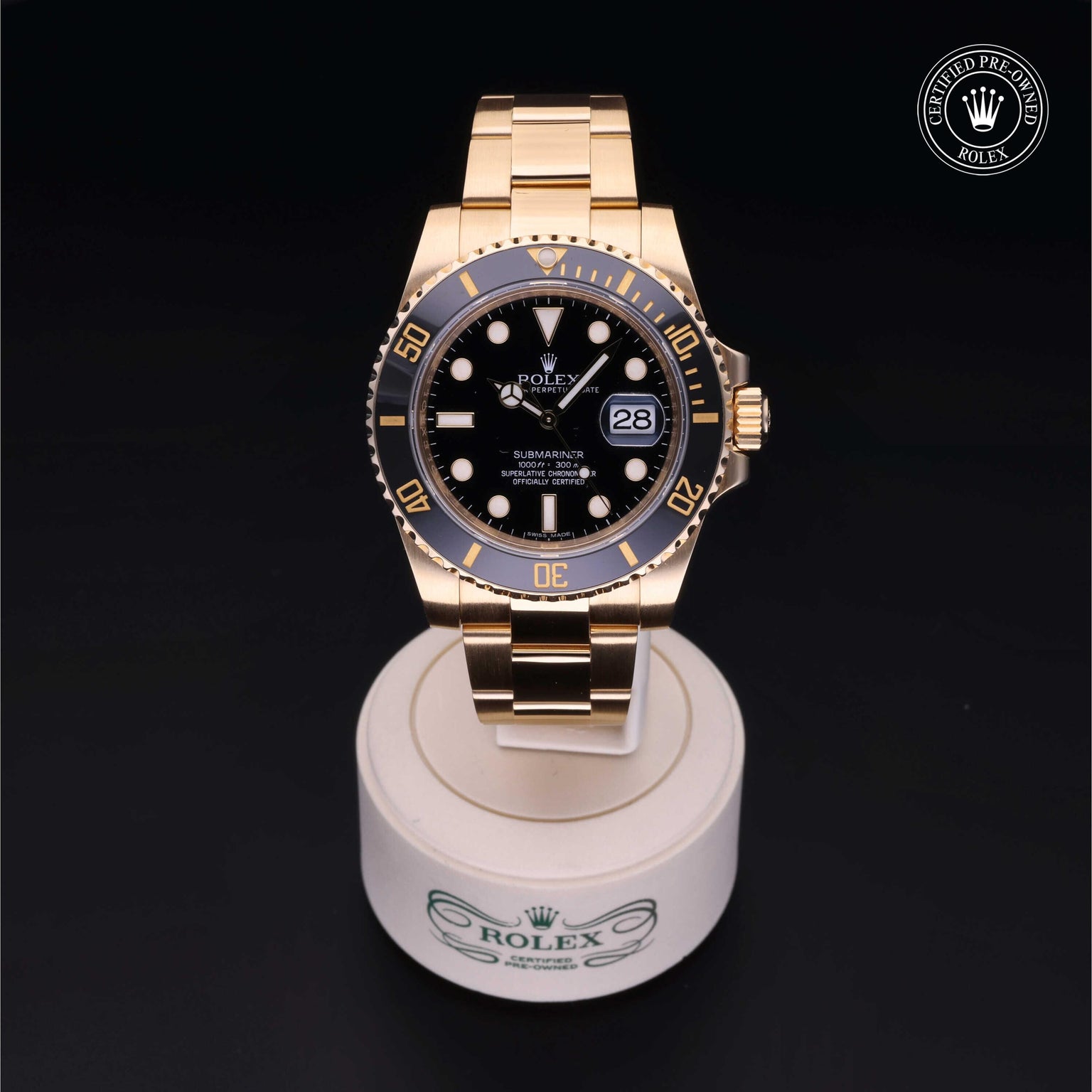 Rolex Certified Pre-owned Submariner M116618LN-0001 front on black background
