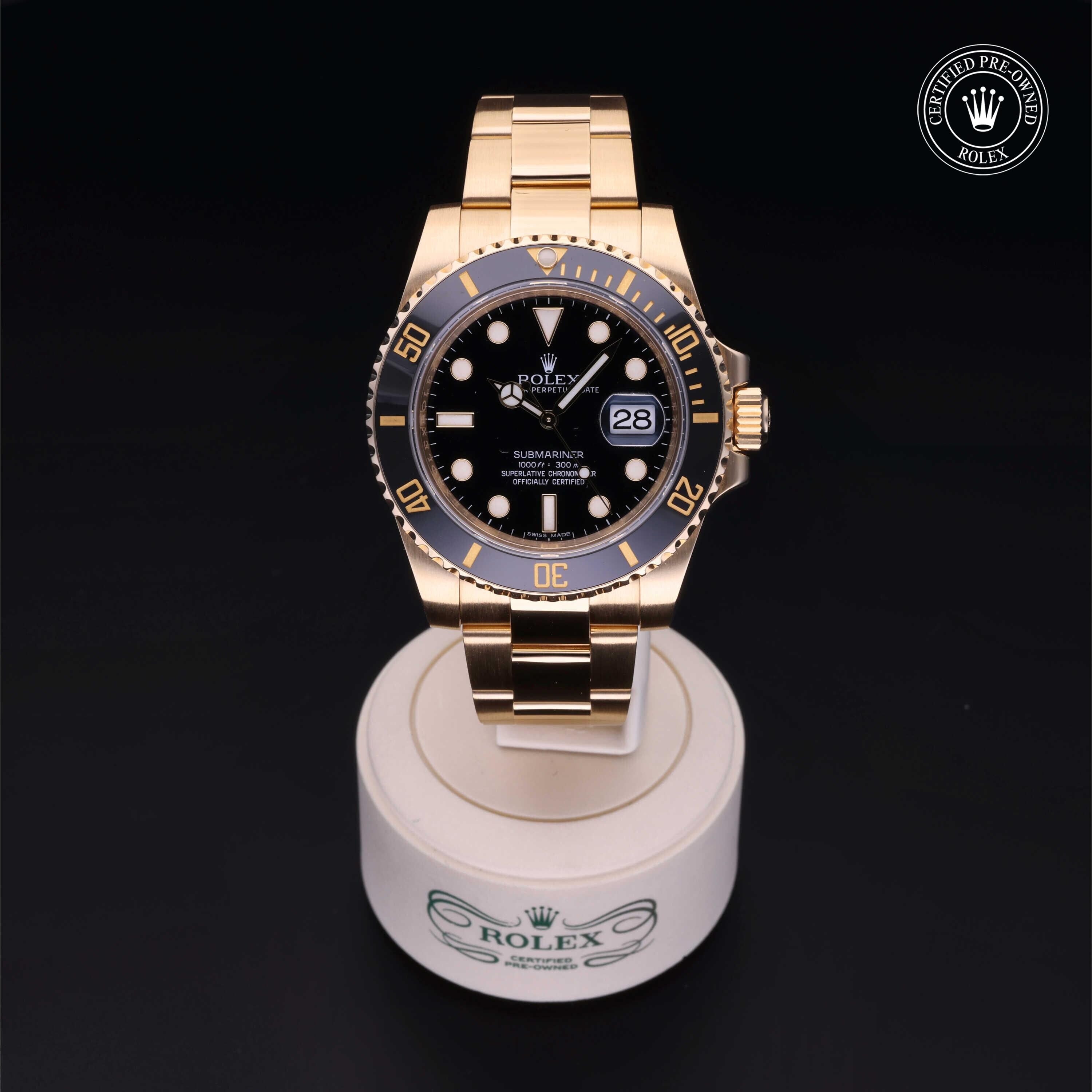 Rolex Certified Pre-owned Submariner M116618LN-0001 front on black background