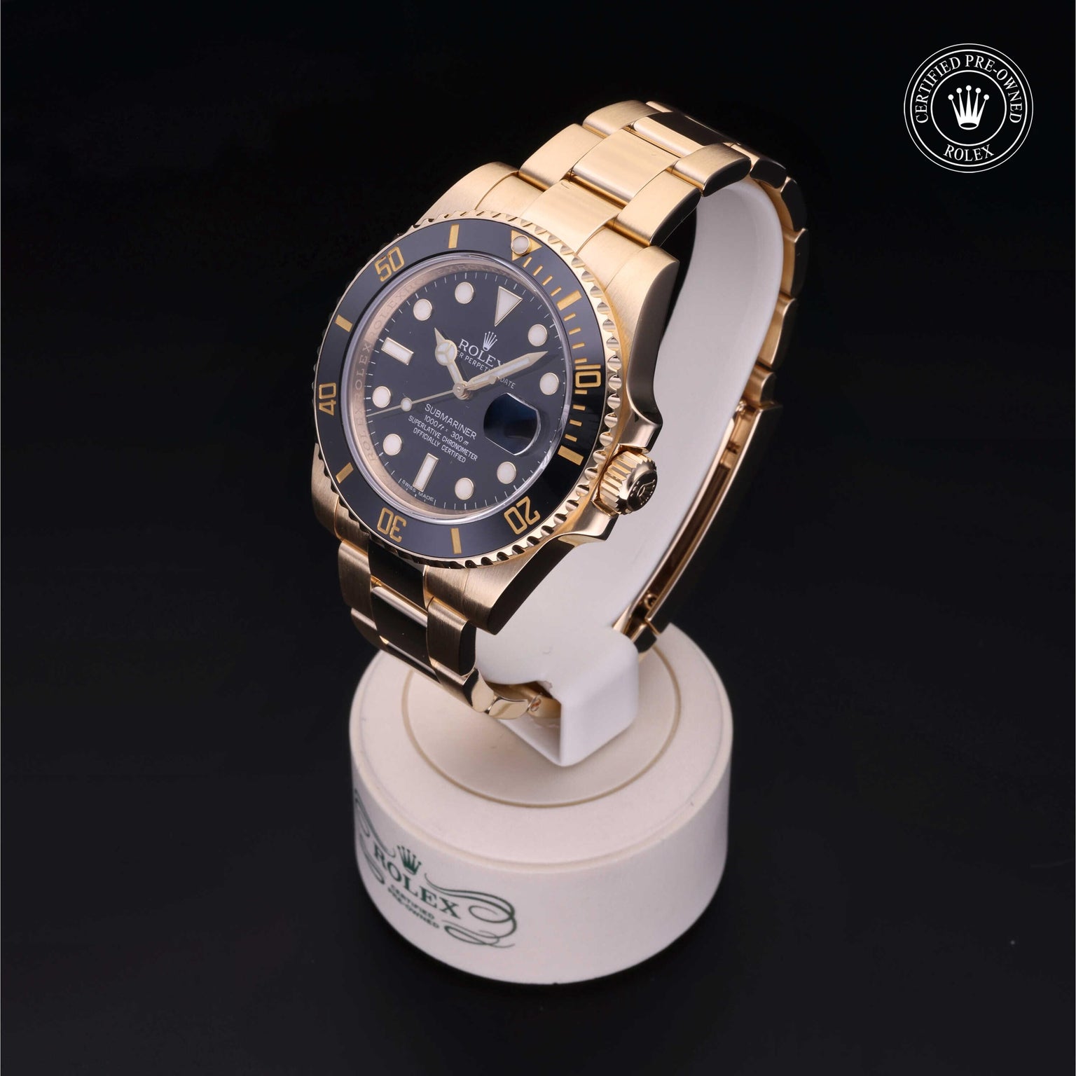 Rolex Certified Pre-owned Submariner M116618LN-0001 front on black background