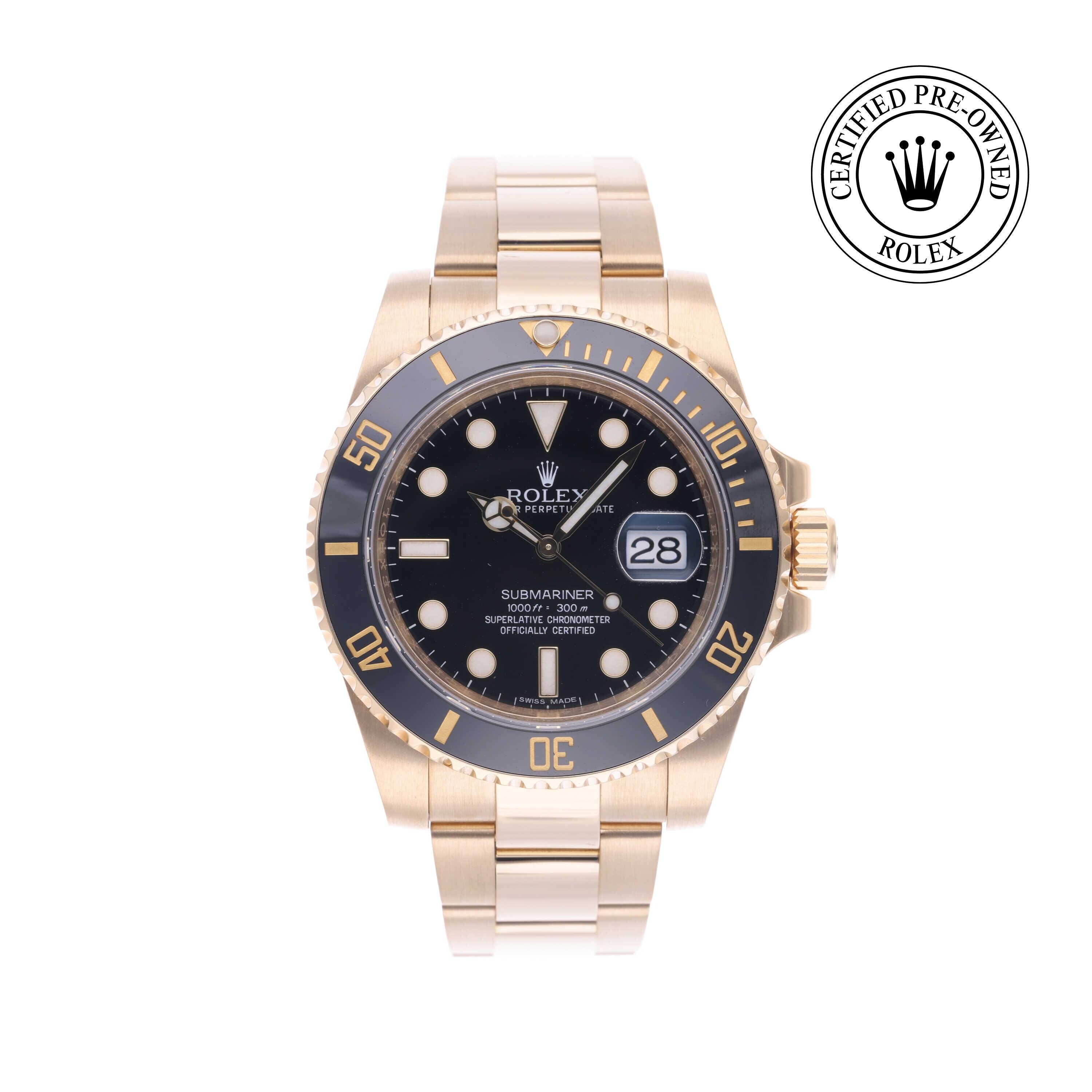 Rolex Certified Pre-owned Submariner M116618LN-0001 front on white background