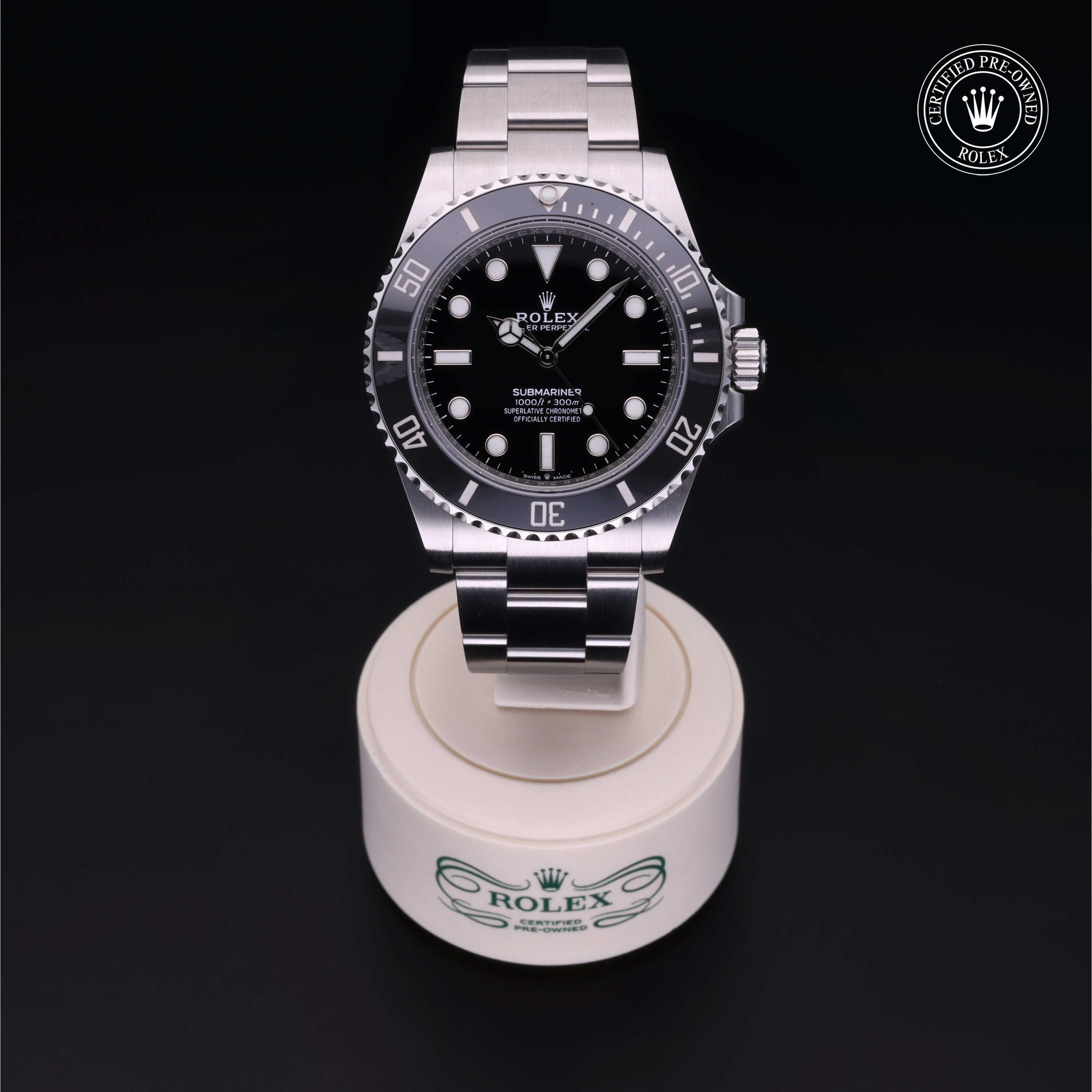 Rolex Certified Pre-owned Submariner M124060-0001 front on black background
