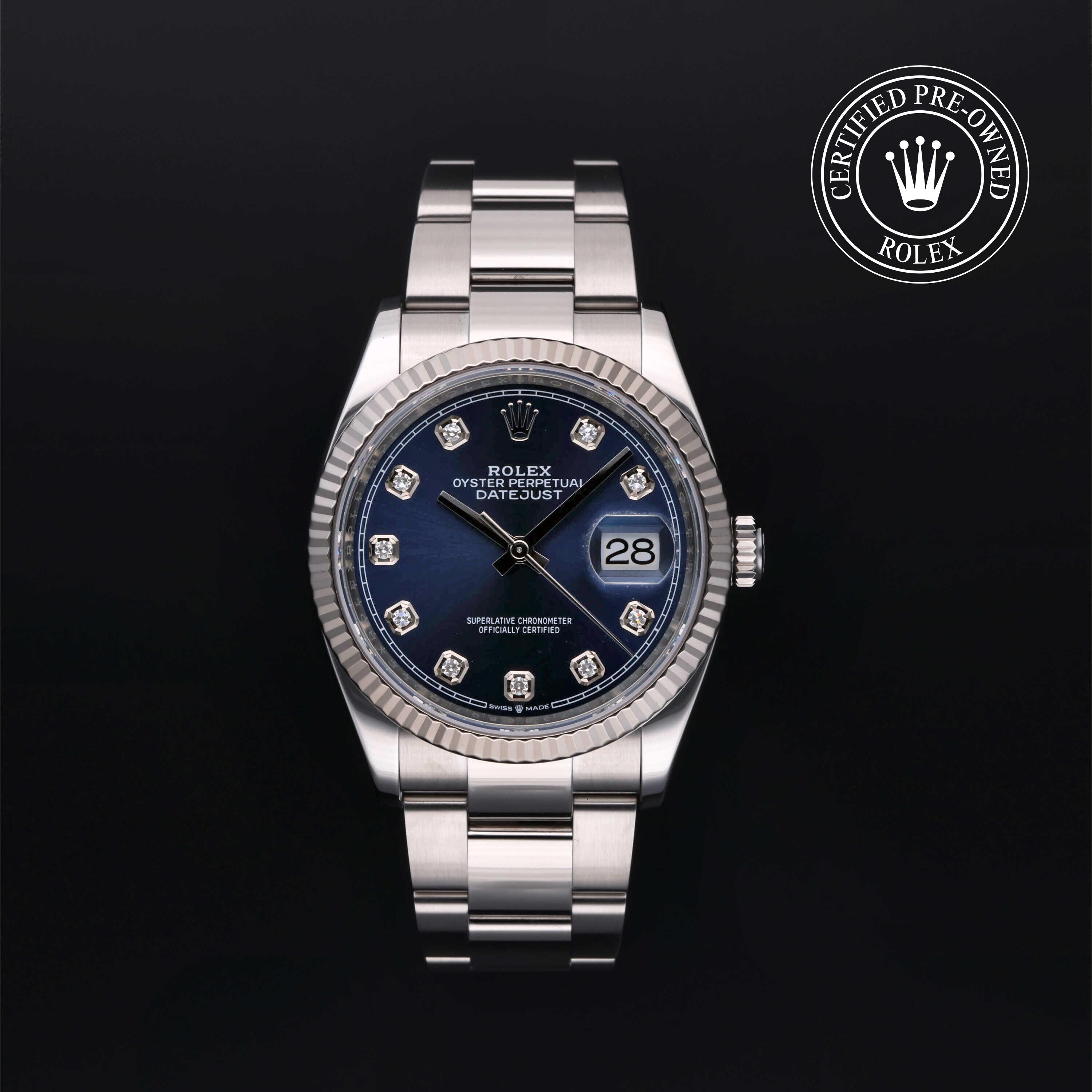 Rolex Certified Pre-owned Datejust M126234-0038 front on black background