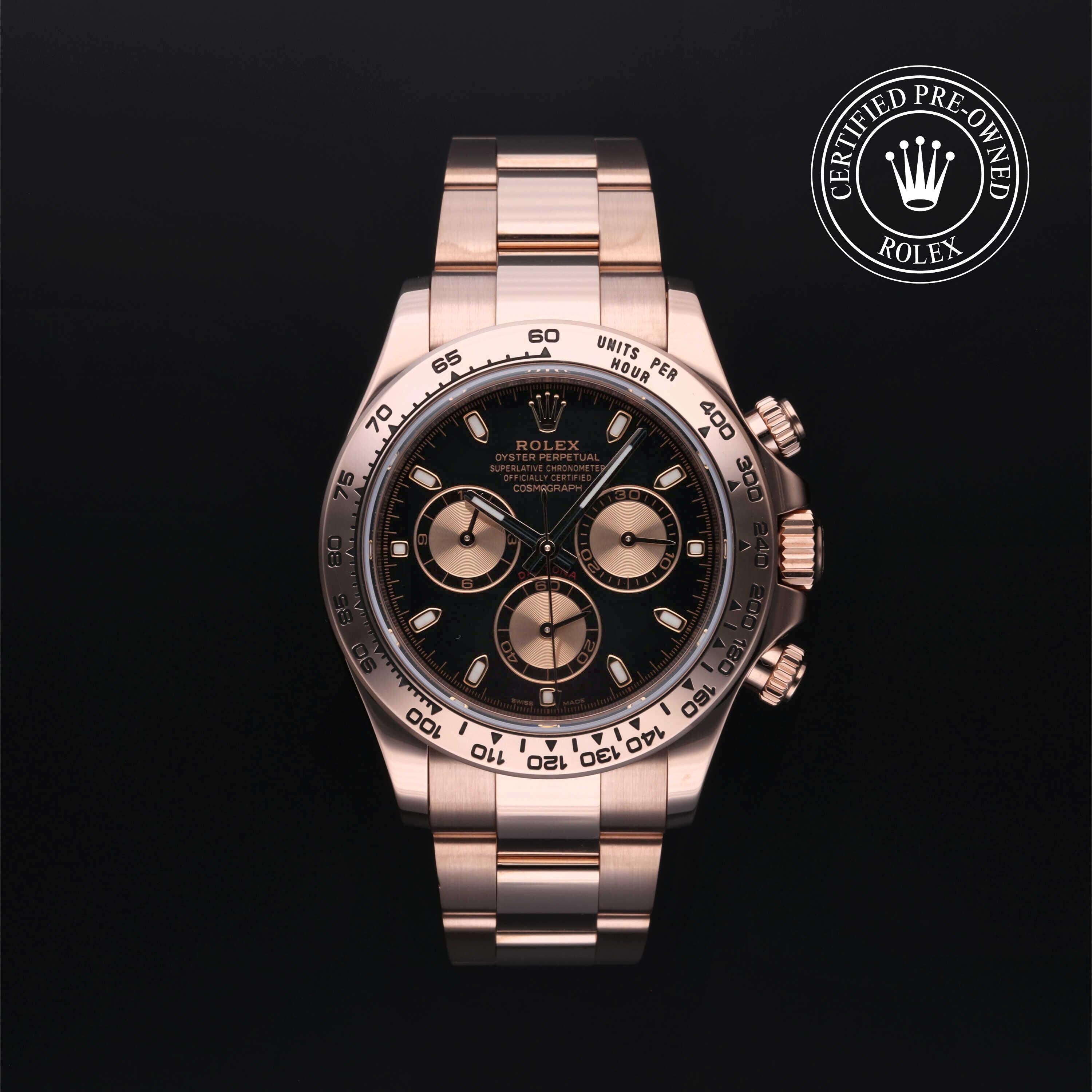 Rolex Certified Pre-owned Daytona M116505-0008 front on black background