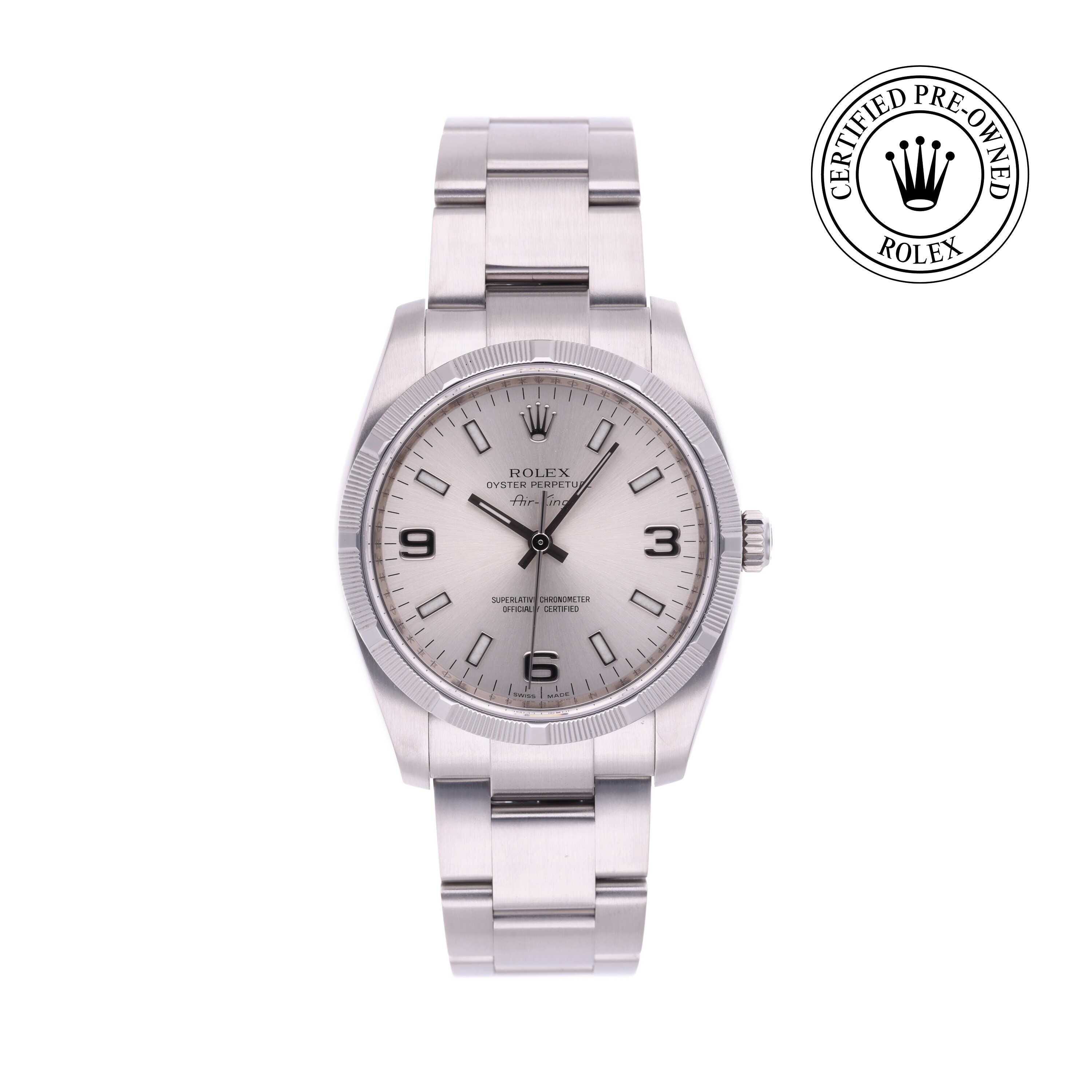 Rolex Certified Pre-owned Air-King M114210-0004 front on white background