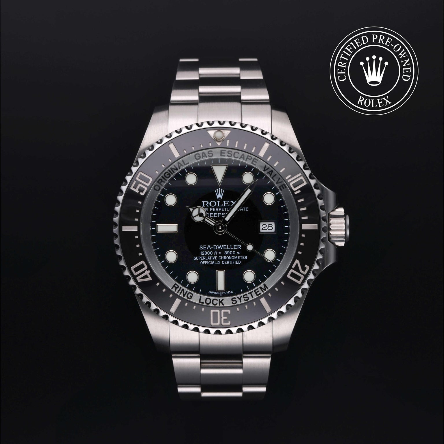 Rolex Certified Pre-owned Sea-Dweller M116660-0001 front on black background