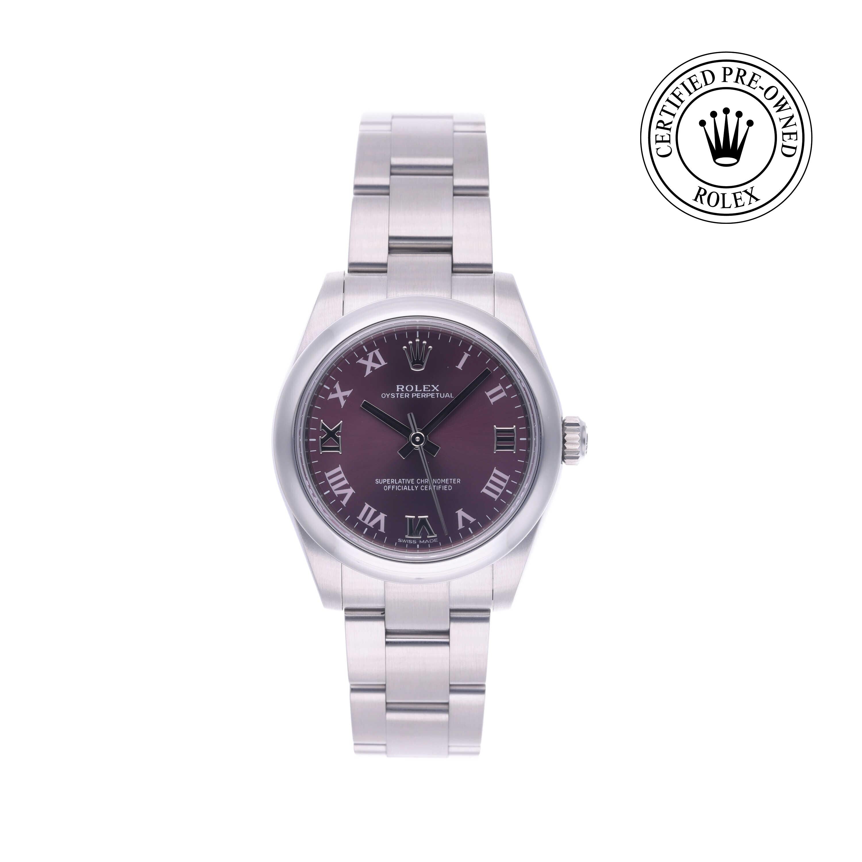 Rolex Certified Pre-owned Oyster Perpetual M177200-0017 front on white background