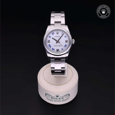 Rolex Certified Pre-owned Oyster Perpetual M177200-0016 front on black background